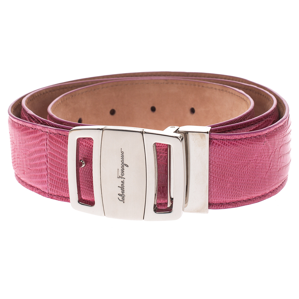 

Salvatore Ferragamo Pink Lizard Buckle Belt