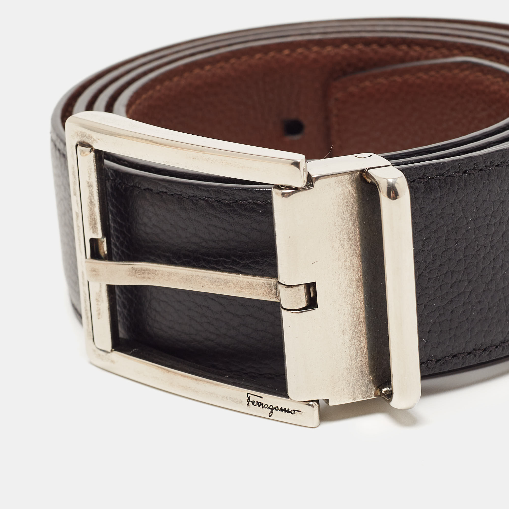 

Salvatore Ferragamo Black Leather Buckle Cut to Size Belt