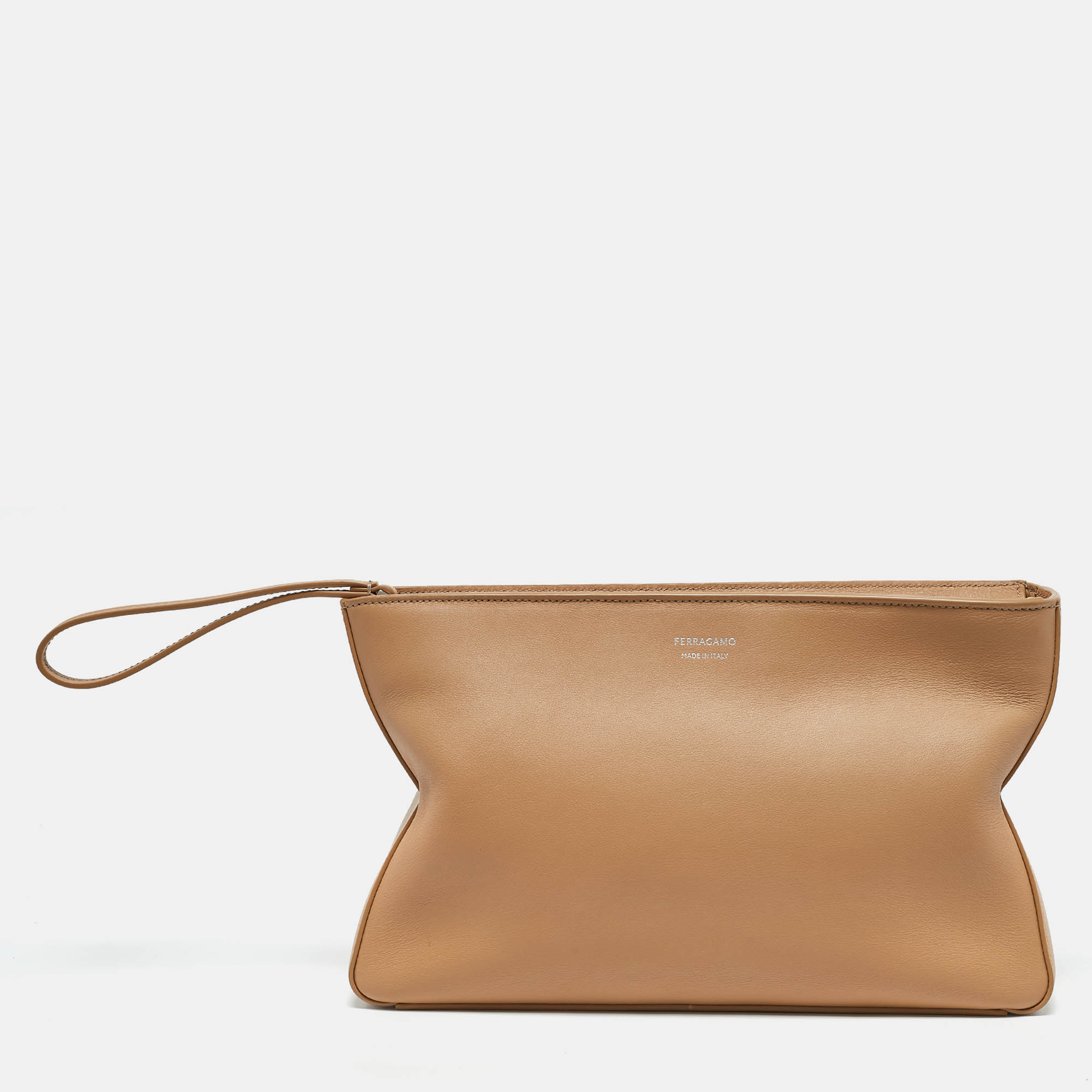 

Salvatore Ferragamo Light Brown Leather Zip Pouch