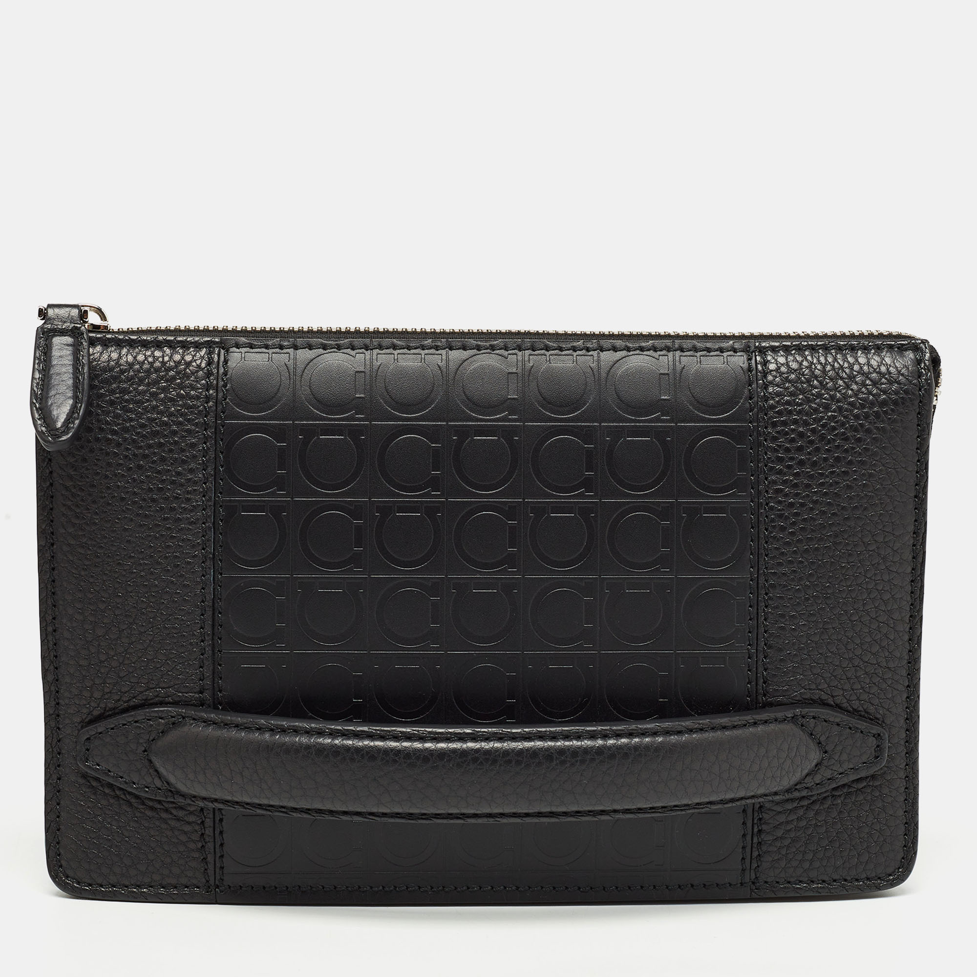 Pre Owned Salvatore Ferragamo Black Embossed Leather Firenze Gamma Clutch