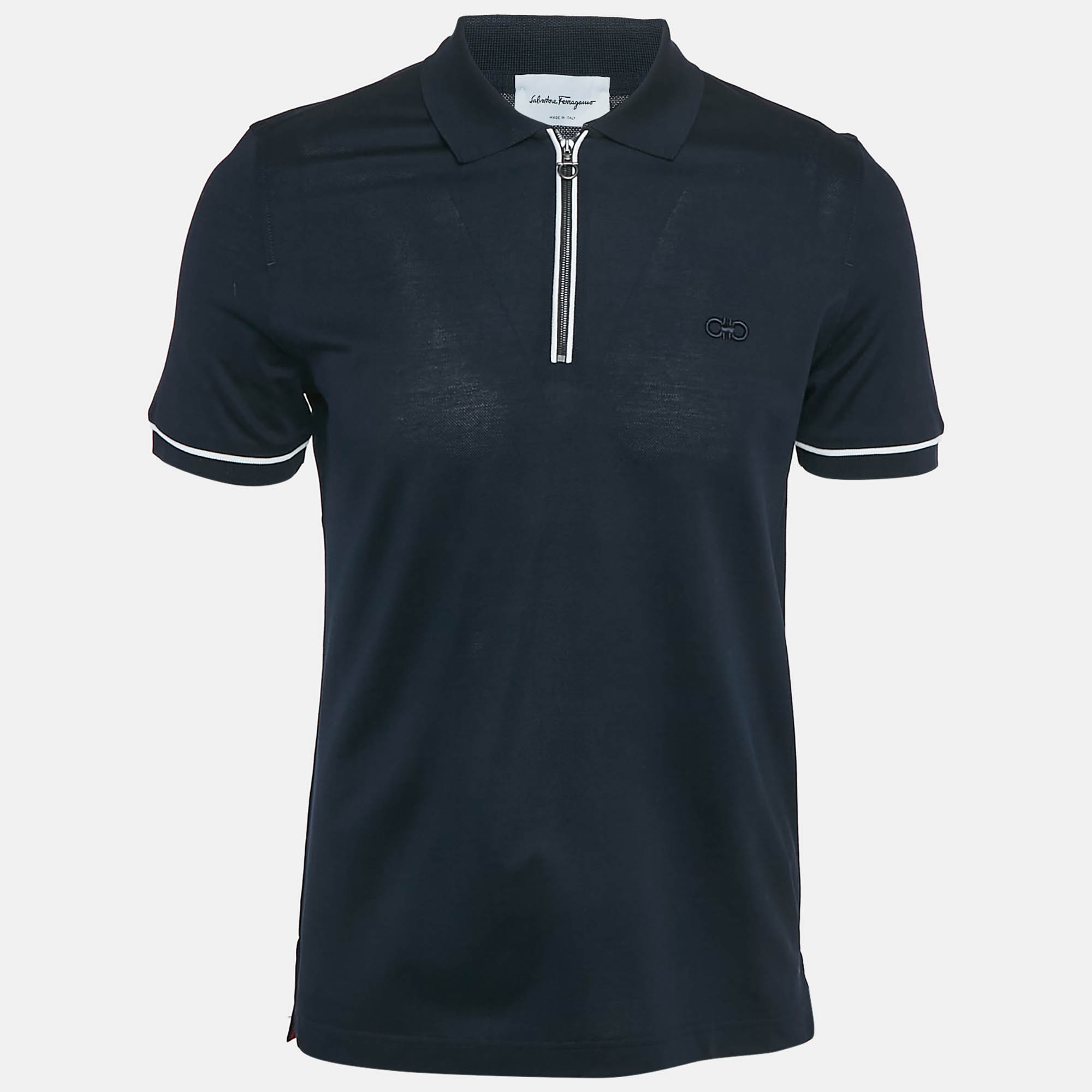 

Salvatore Ferragamo Navy Blue Cotton Pique Polo T-Shirt S