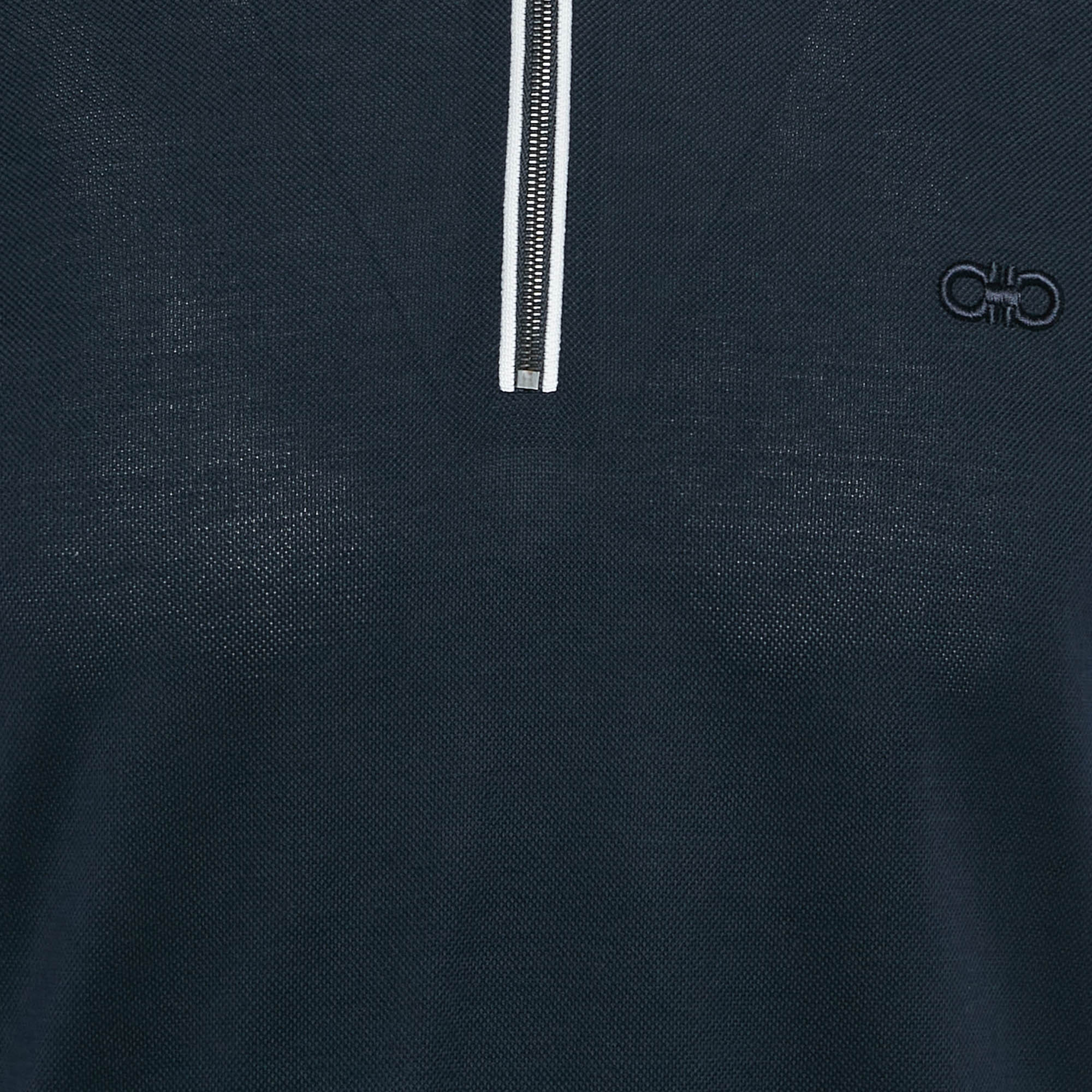 Salvatore Ferragamo Navy Blue Cotton Pique Polo T-Shirt S 