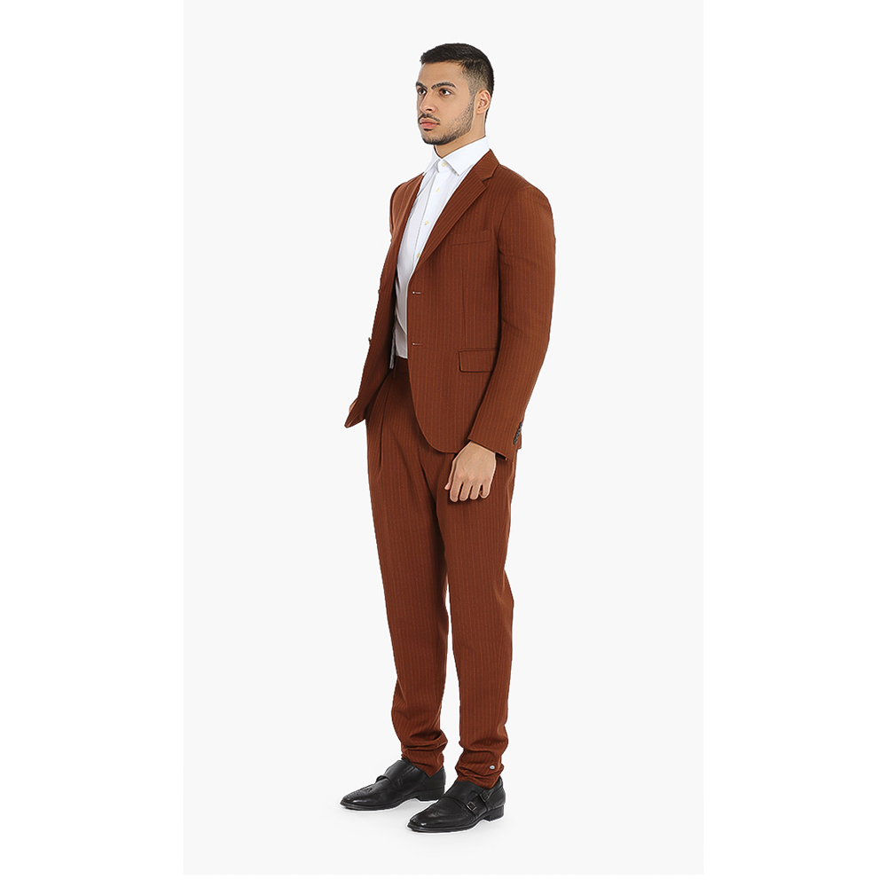 

Salvatore Ferragamo Brown Micro Jacquard Navy Suit  (IT 52