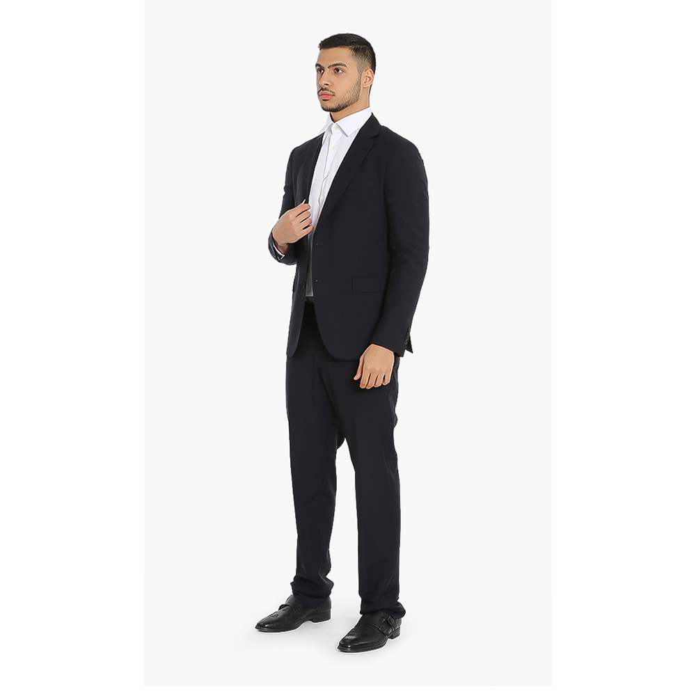 

Salvatore Ferragamo Black Micro Jacquard Navy Suit  (IT 54