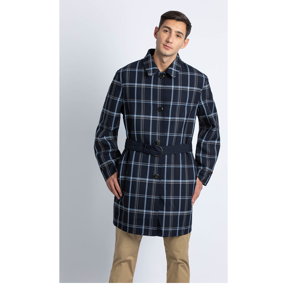 

Salvatore Ferragamo Blue Checked Reversible Long Jacket  (IT 54