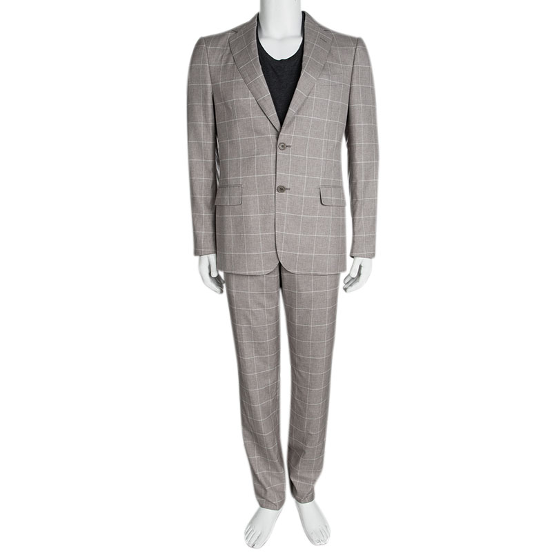 

Salvatore Ferragamo Beige Checked Wool Slim Fit Derby Pant Suit