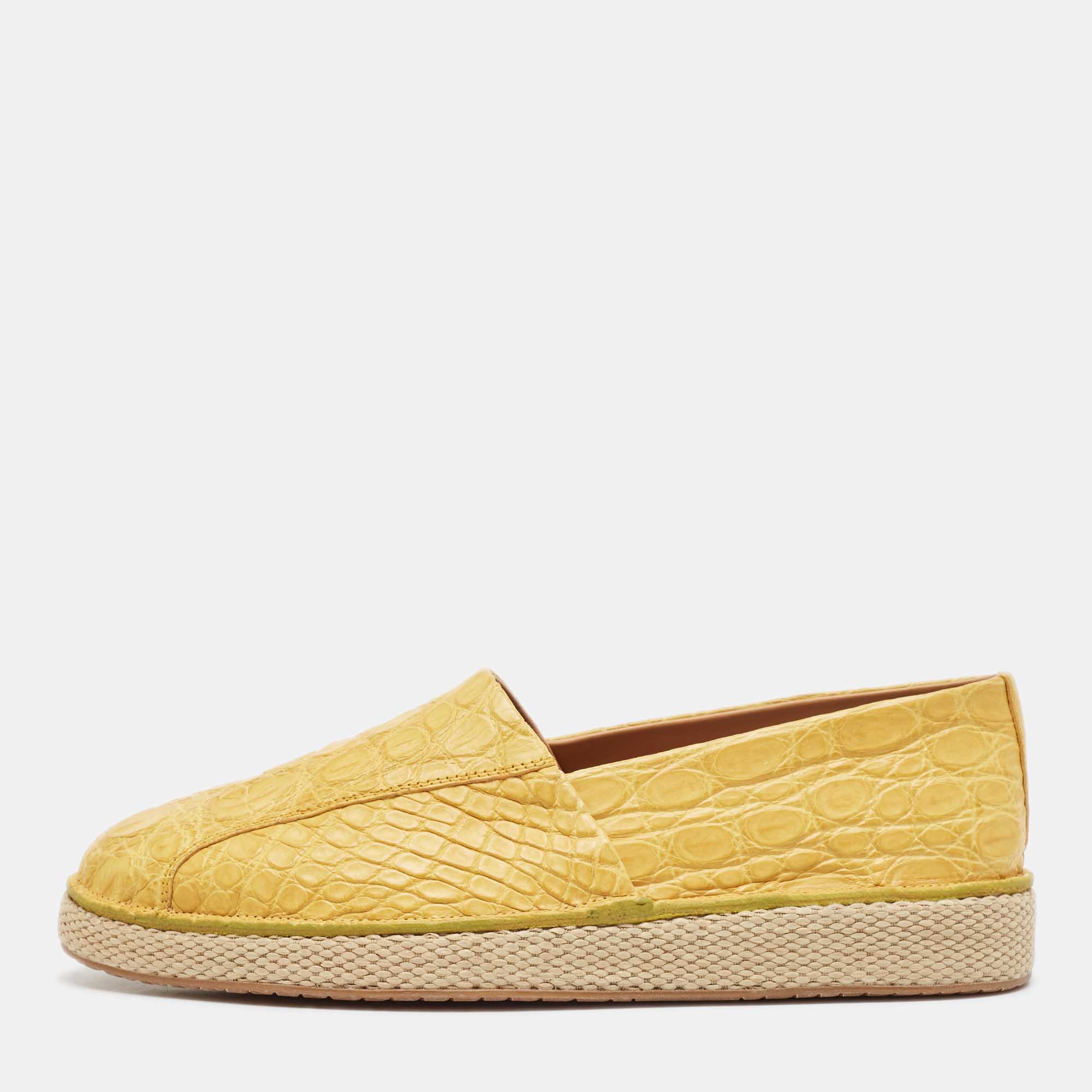 Pre-owned Ferragamo Yellow Crocodile Leather Lampedusa Slip On Espadrille Size 43