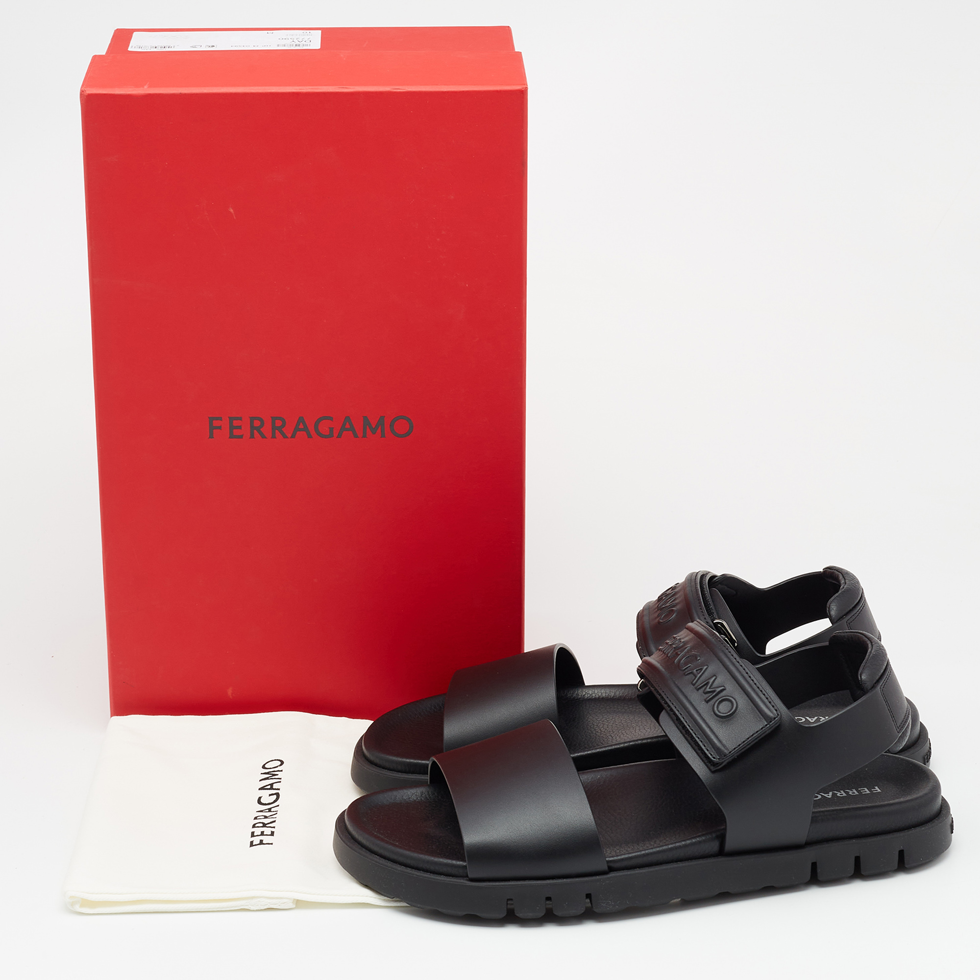 Salvatore Ferragamo Black Leather Day Sandals Size 44 