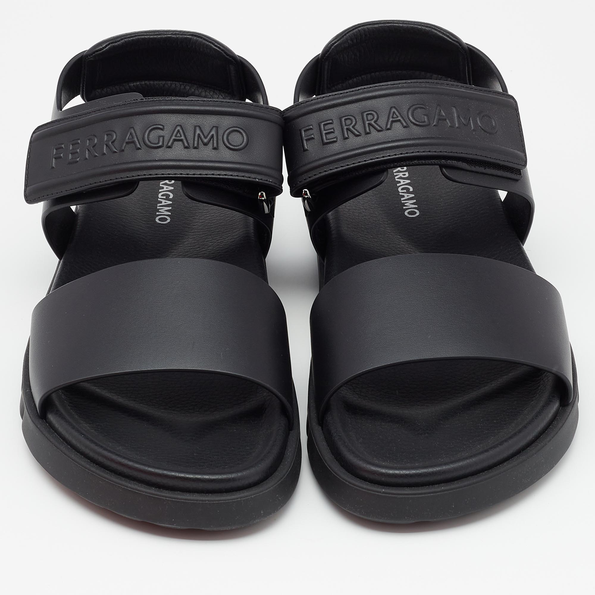 Salvatore Ferragamo Black Leather Day Sandals Size 44 