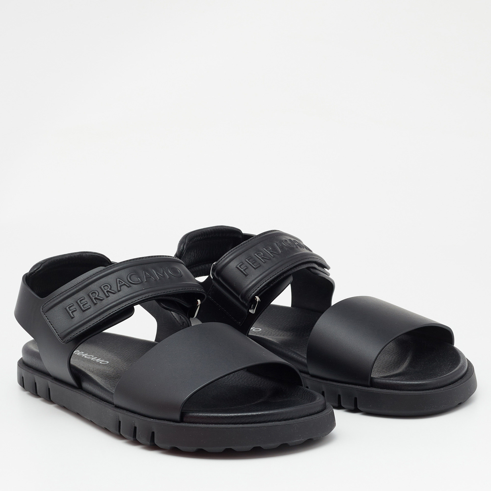 Salvatore Ferragamo Black Leather Day Sandals Size 44 
