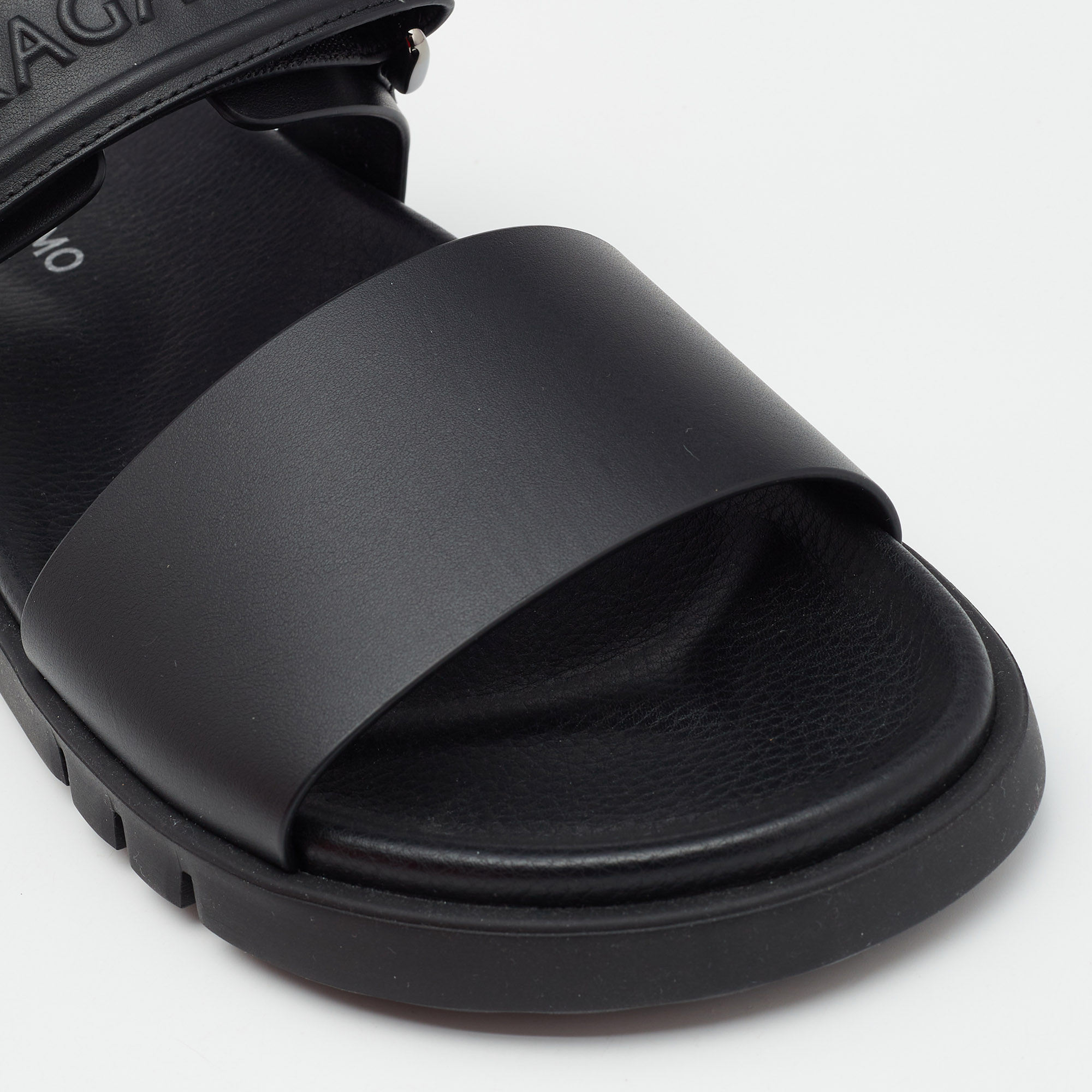 Salvatore Ferragamo Black Leather Day Sandals Size 44 