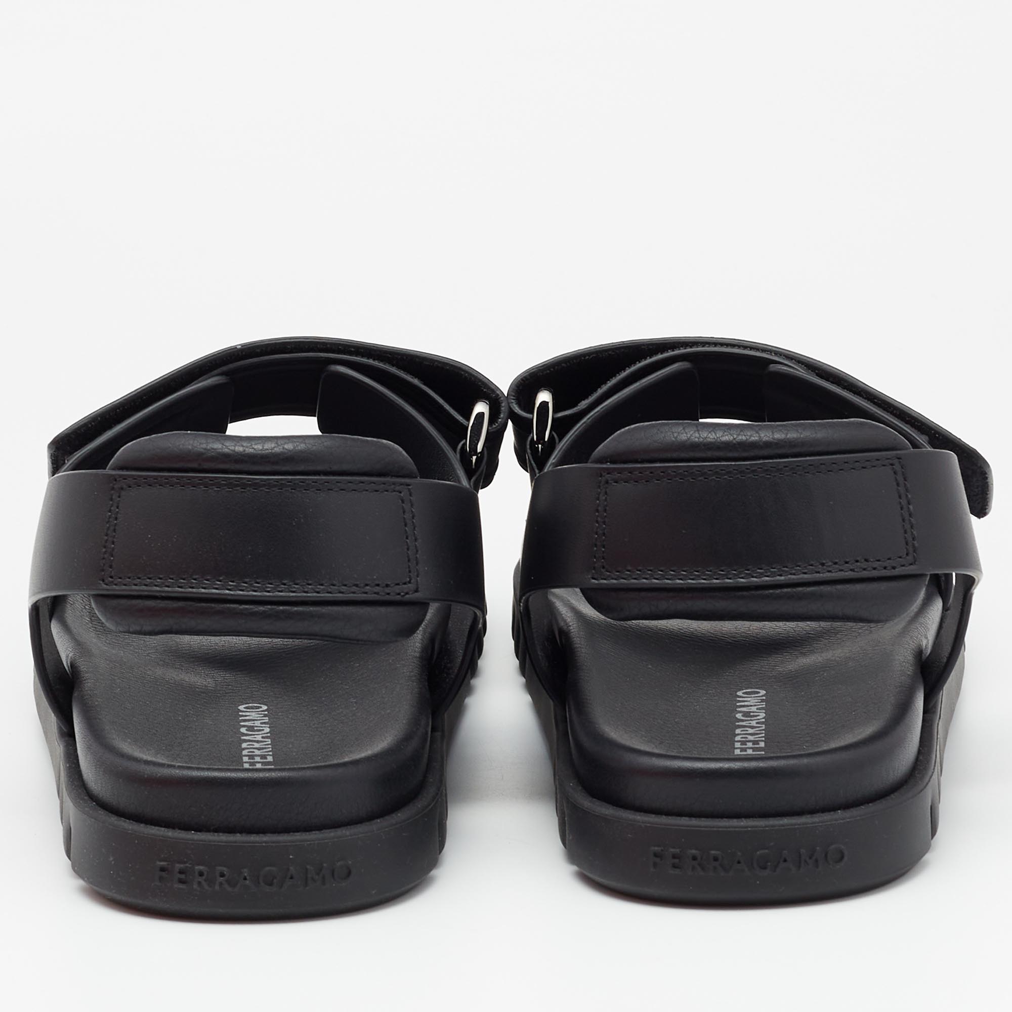 Salvatore Ferragamo Black Leather Day Sandals Size 44 