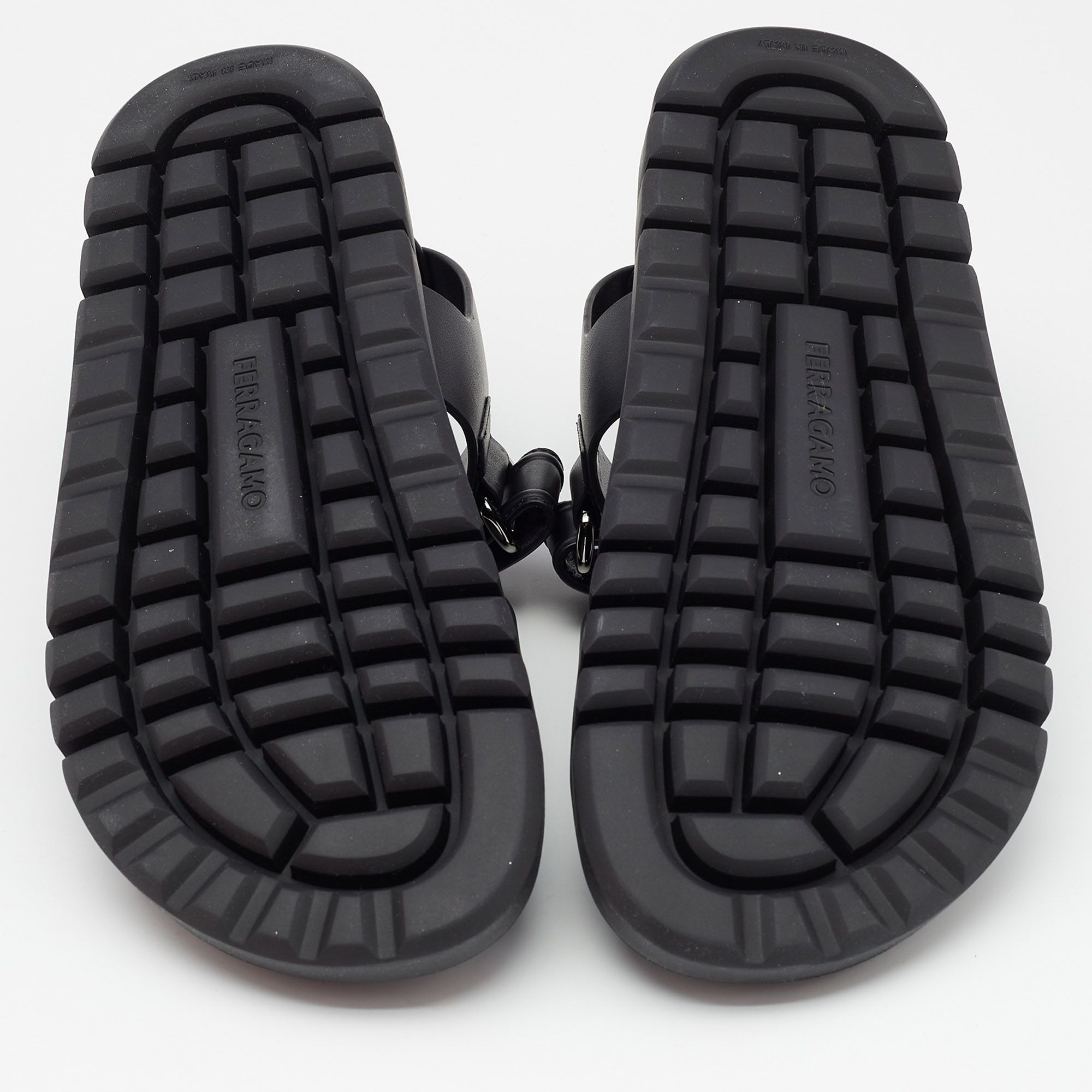 Salvatore Ferragamo Black Leather Day Sandals Size 44 