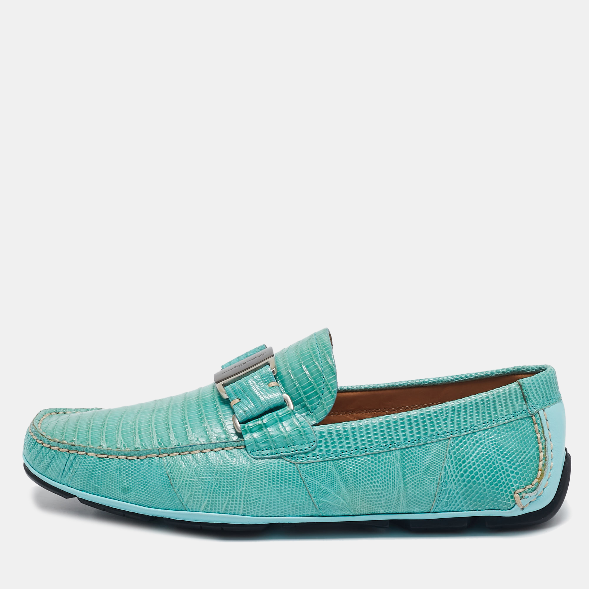 

Salvatore Ferragamo Aqua Green Lizard Sardegna Loafers Size 41