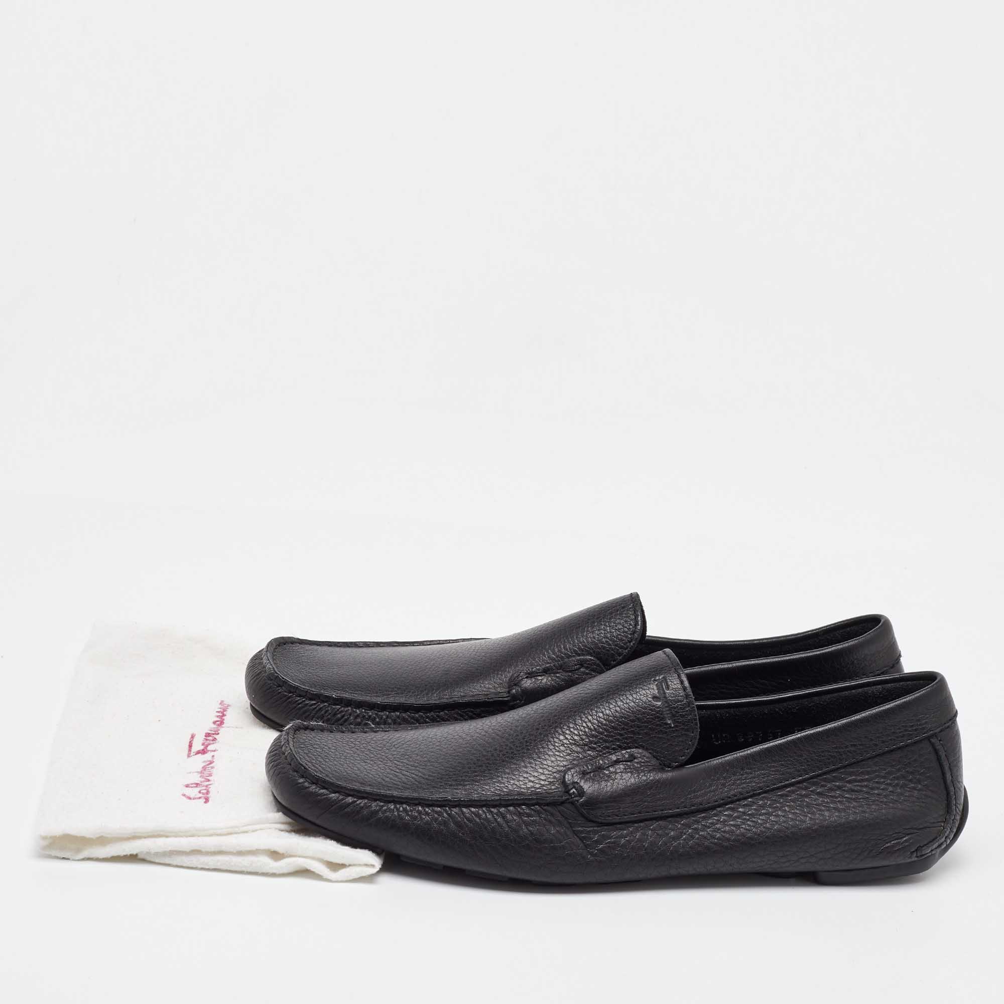 Salvatore Ferragamo Black Leather Gardel Slip On Loafers Size 41.5 