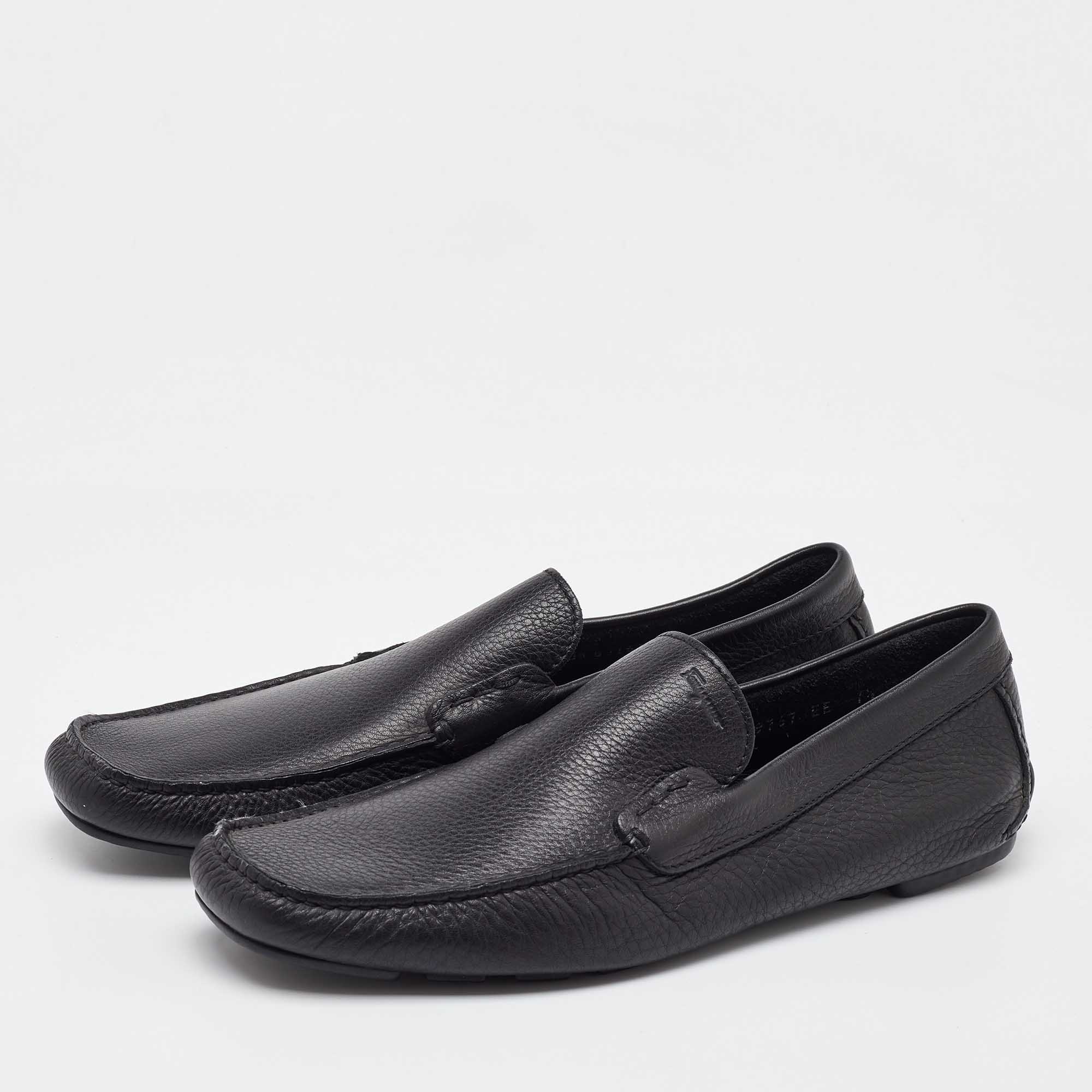 Salvatore Ferragamo Black Leather Gardel Slip On Loafers Size 41.5 