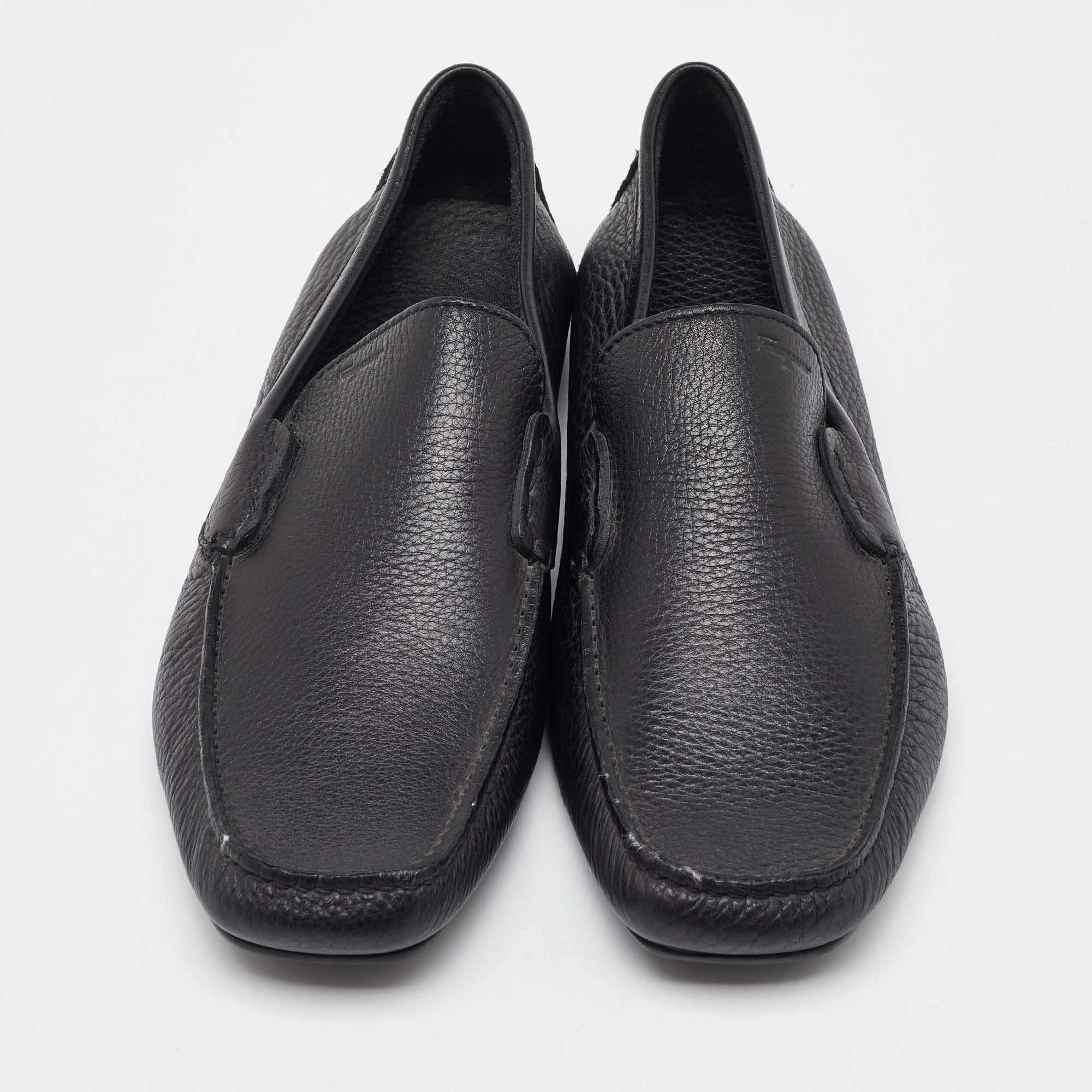 Salvatore Ferragamo Black Leather Gardel Slip On Loafers Size 41.5 