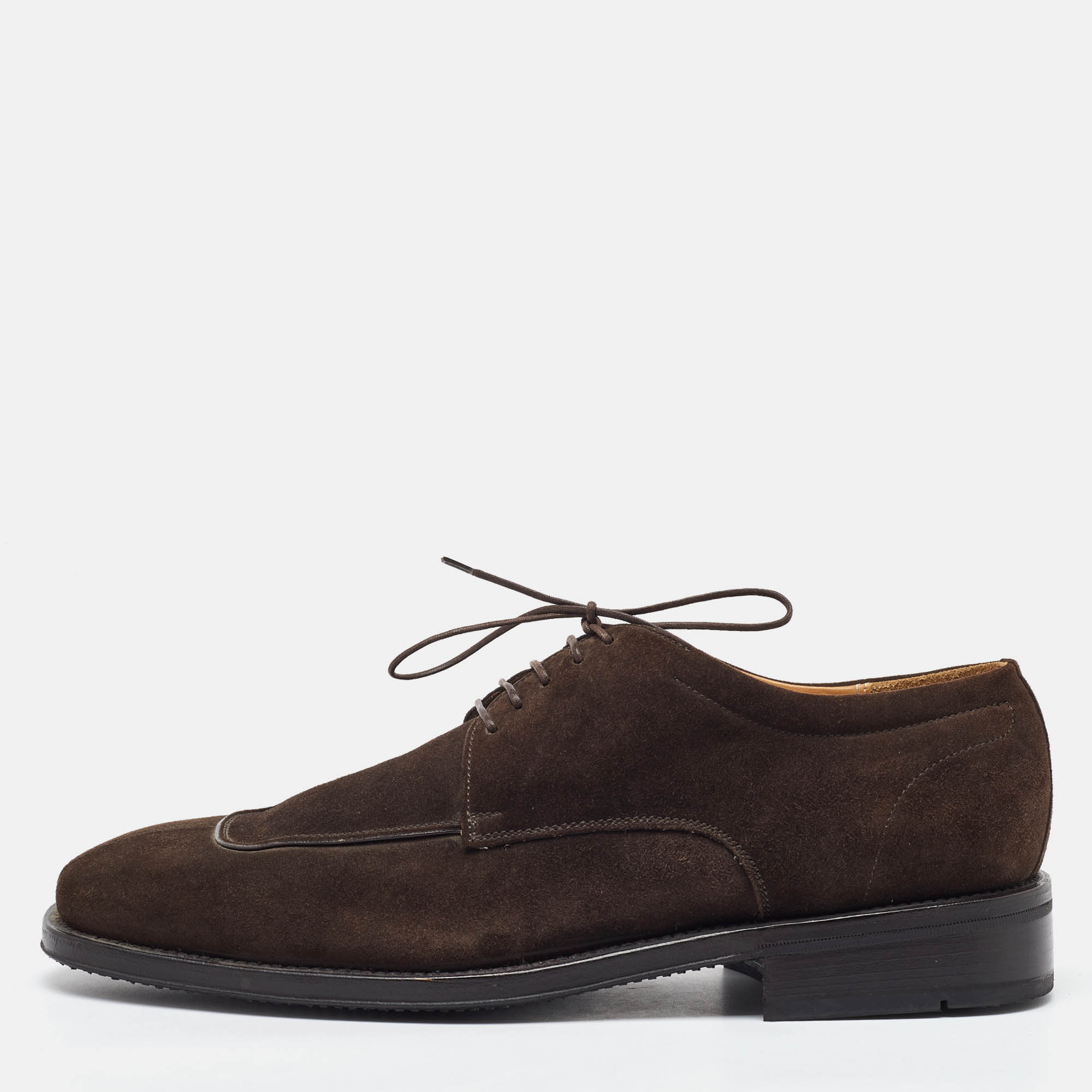 

Salvatore Ferragamo Dark Brown Suede Lace Up Derby Size 41.5