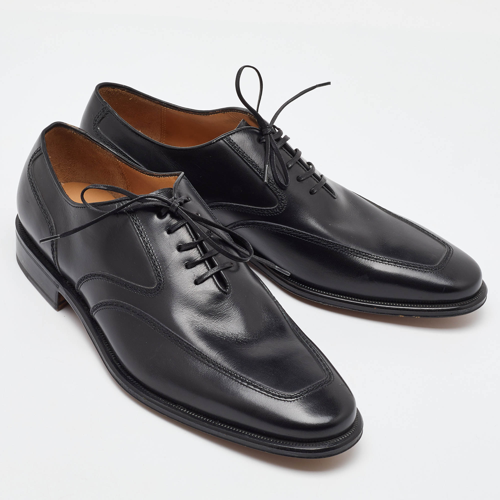 Salvatore Ferragamo Black Leather Lace Up Oxfords Size 41.5 
