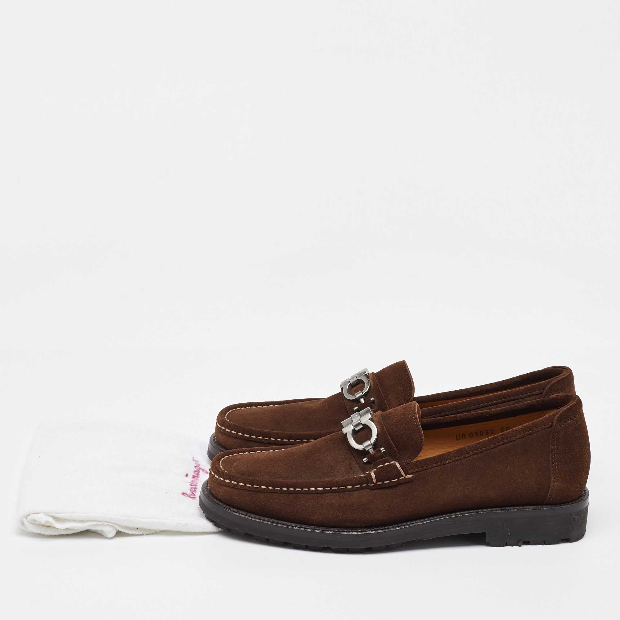 Salvatore Ferragamo Dark Brown Nubuck Leather Gancini Loafers Size 41.5 
