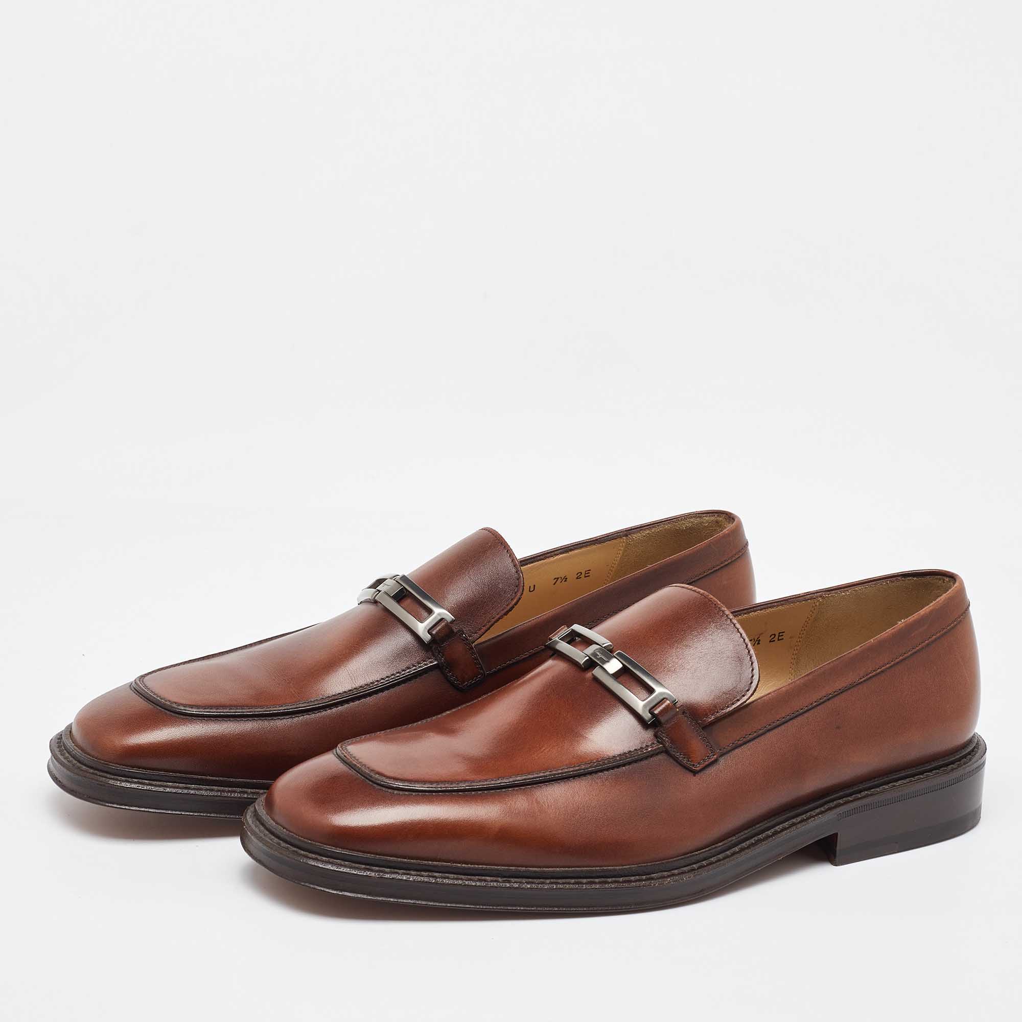 Salvatore Ferragamo Brown Leather Slip On Loafers Size 41.5 