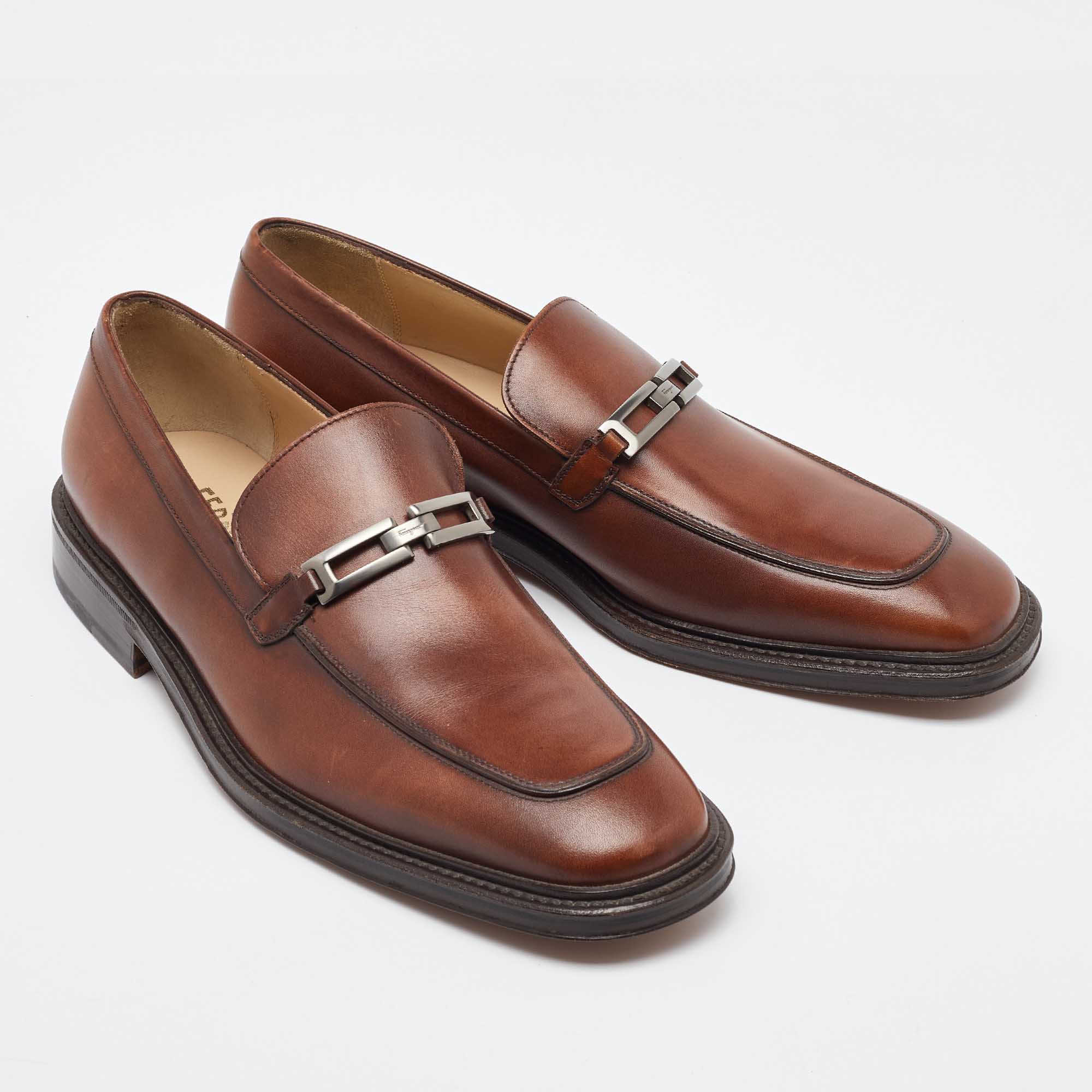Salvatore Ferragamo Brown Leather Slip On Loafers Size 41.5 
