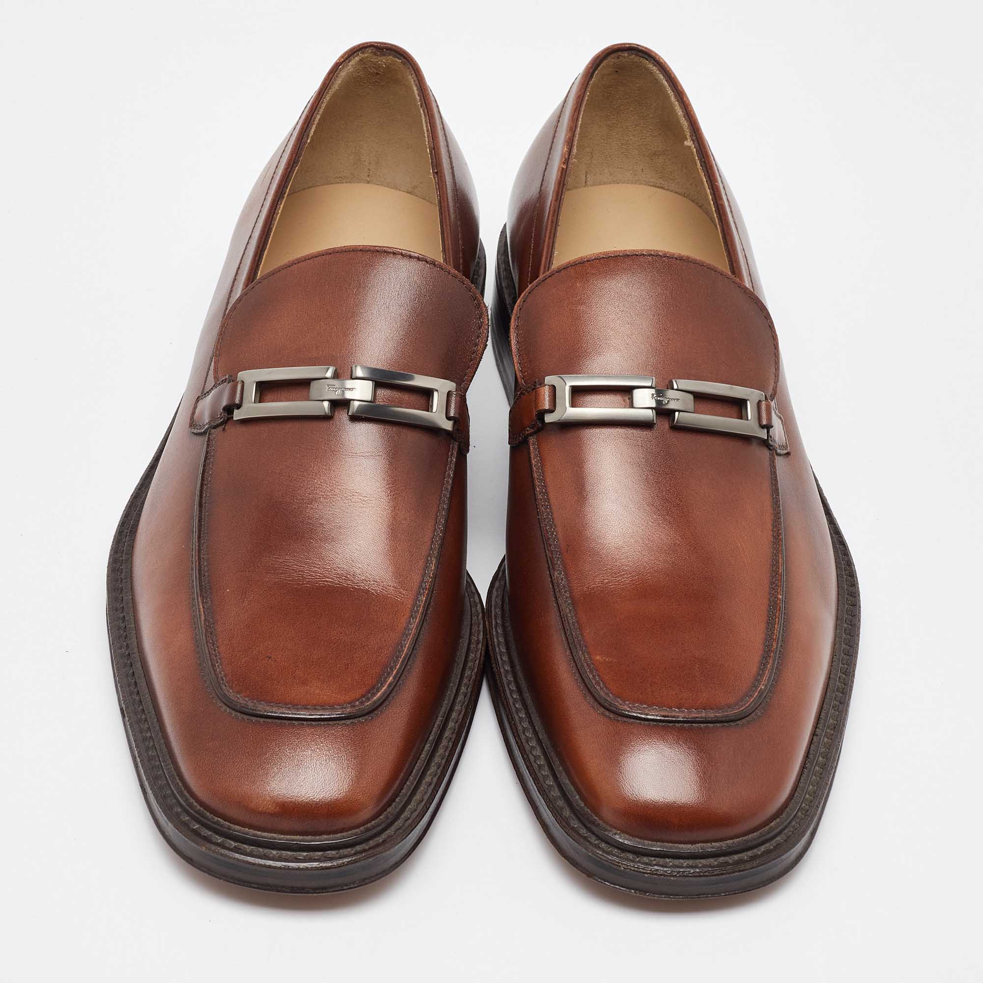 Salvatore Ferragamo Brown Leather Slip On Loafers Size 41.5 