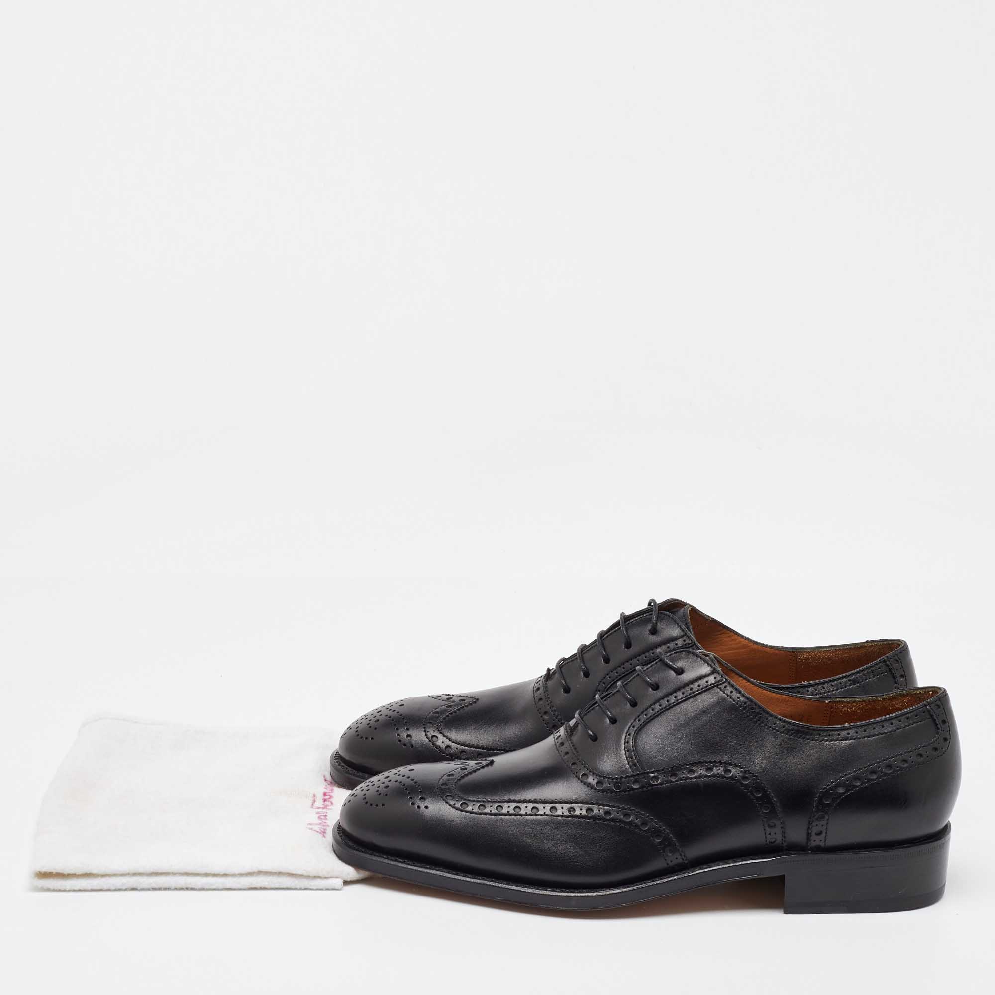 Salvatore Ferragamo Black Leather Brogue Wingtip Oxfords Size 41.5 