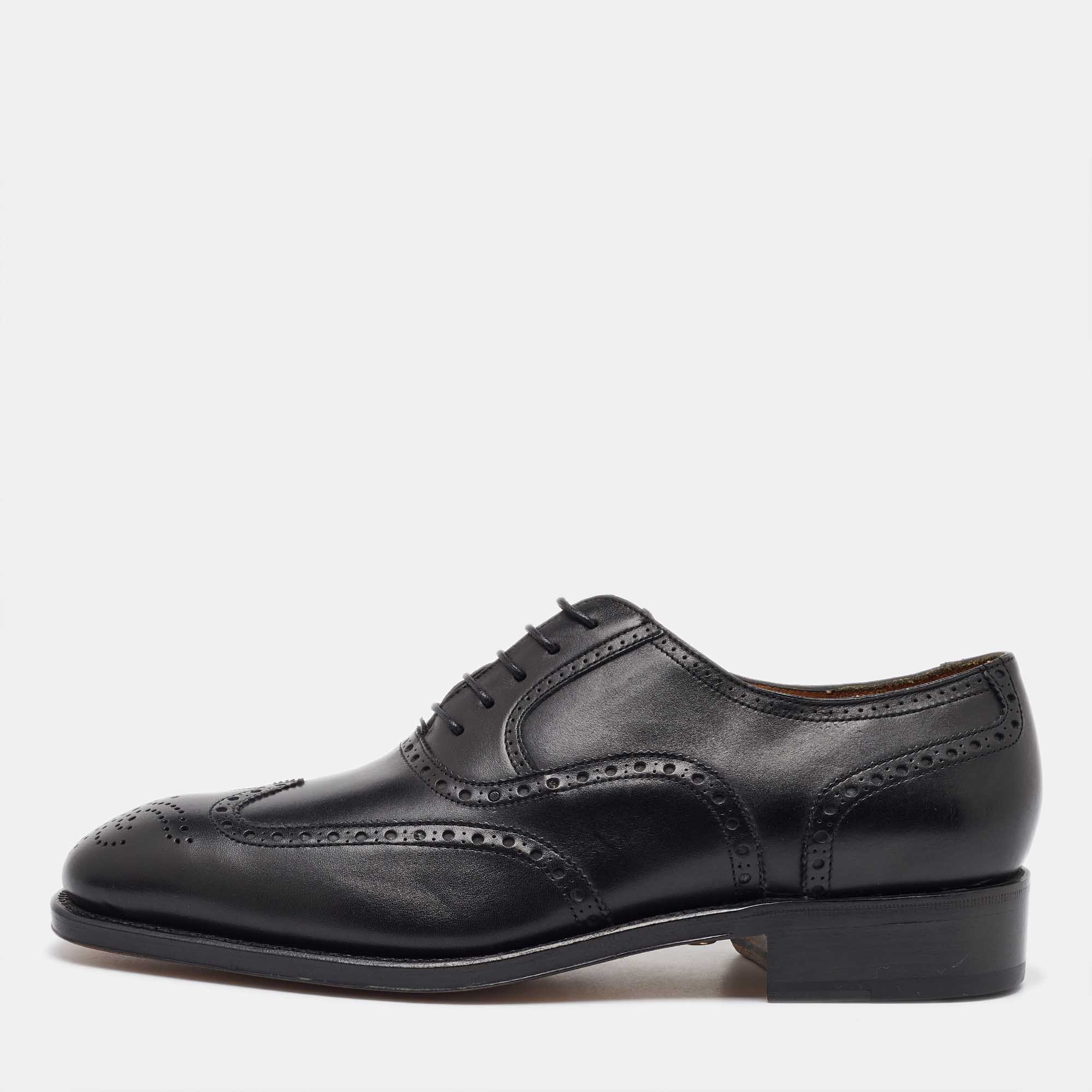 

Salvatore Ferragamo Black Leather Brogue Wingtip Oxfords Size 41.5