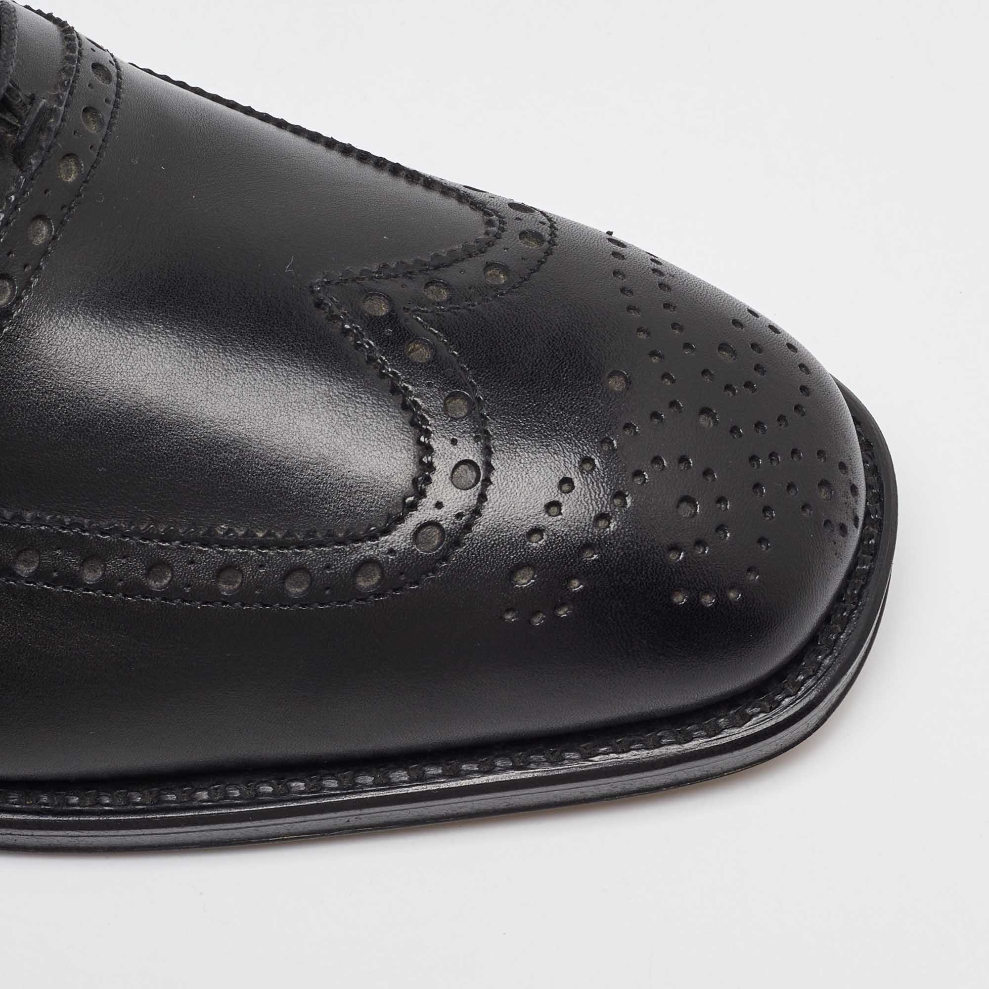 Salvatore Ferragamo Black Leather Brogue Wingtip Oxfords Size 41.5 