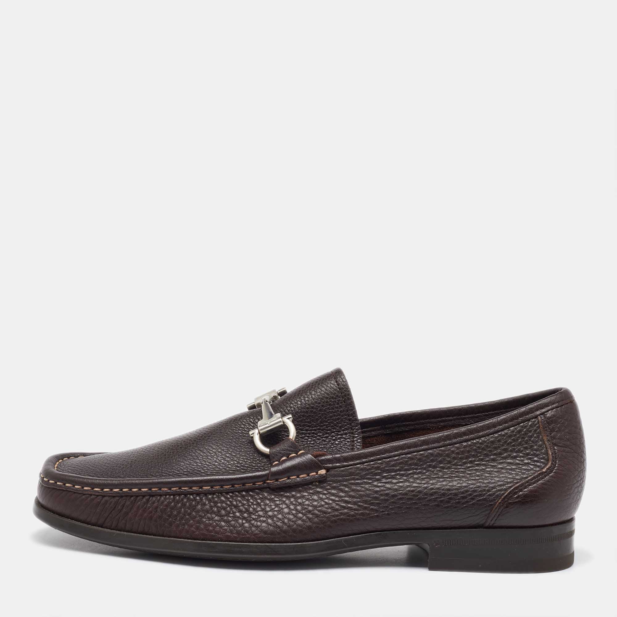 

Salvatore Ferragamo Dark Brown Leather Gancini Loafers Size 41.5