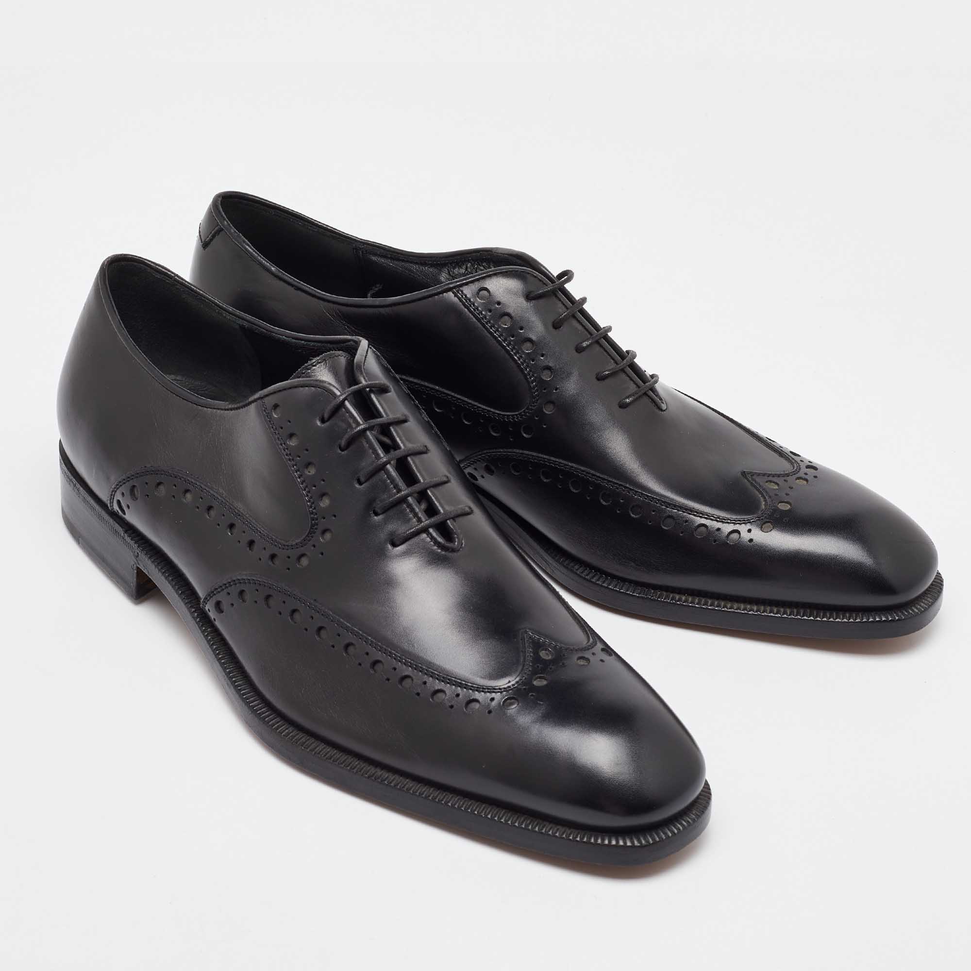 Salvatore Ferragamo Black Leather Lace Up Oxfords Size 41.5 