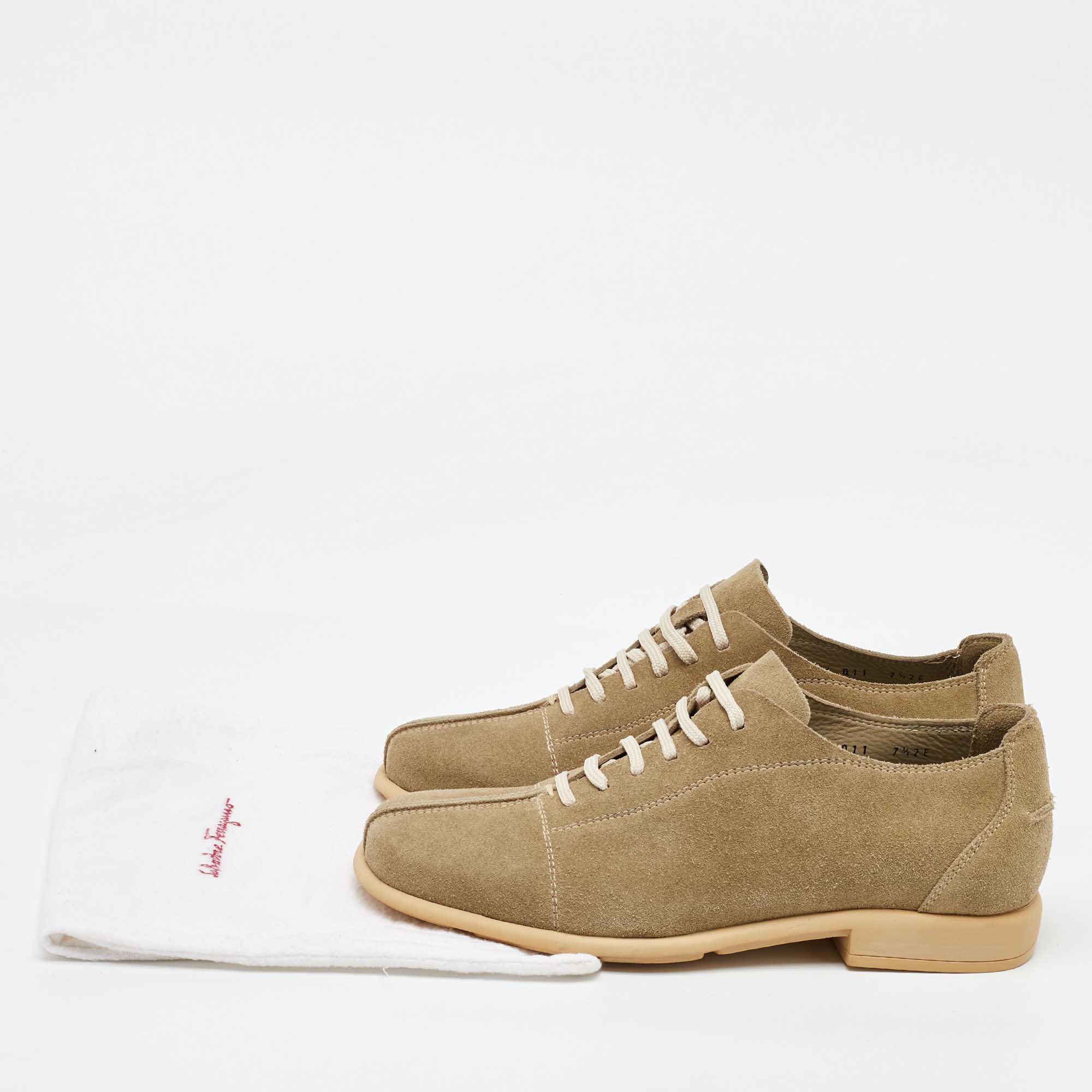 Salvatore Ferragamo Beige Suede Lace Up Oxfords Size 41.5 