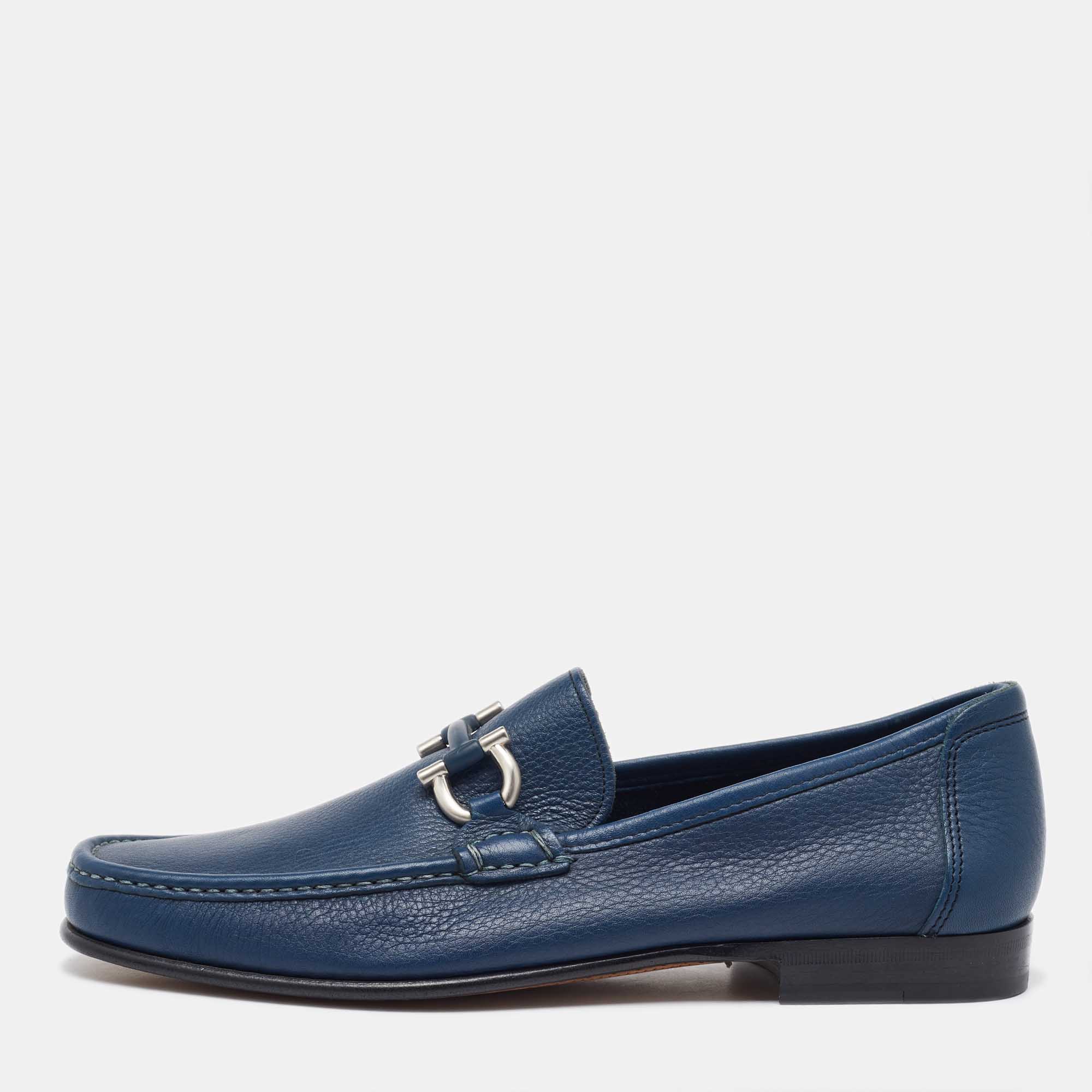 

Salvatore Ferragamo Blue Leather Gancini Slip On Loafers Size 41.5