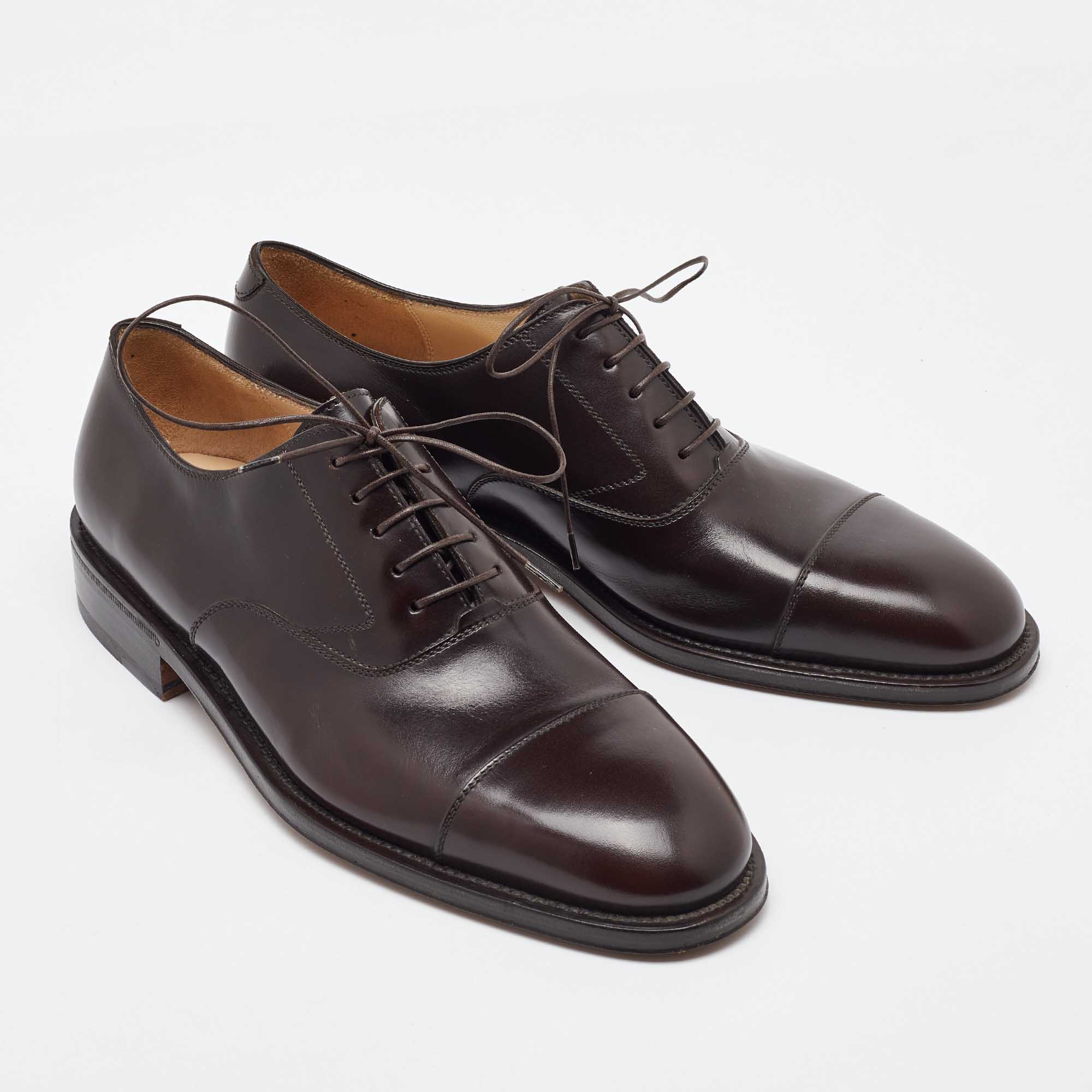 Salvatore Ferragamo Dark Brown Leather Lace Up Oxfords Size 41.5 