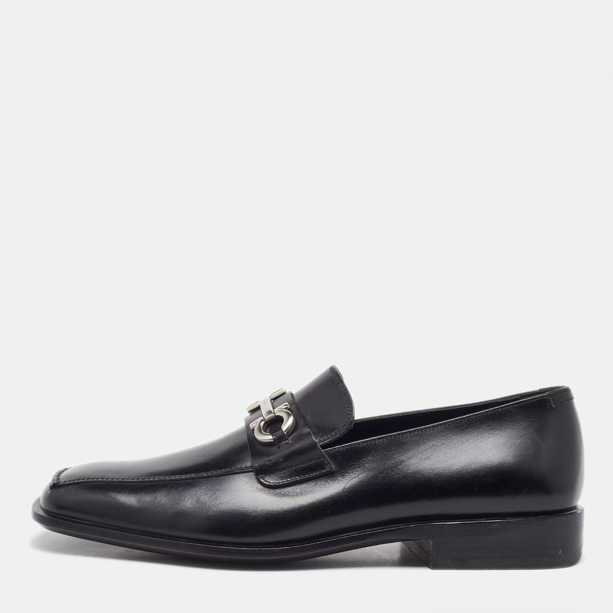 

Salvatore Ferragamo Black Leather Slip On Gancini Loafers Size 41.5