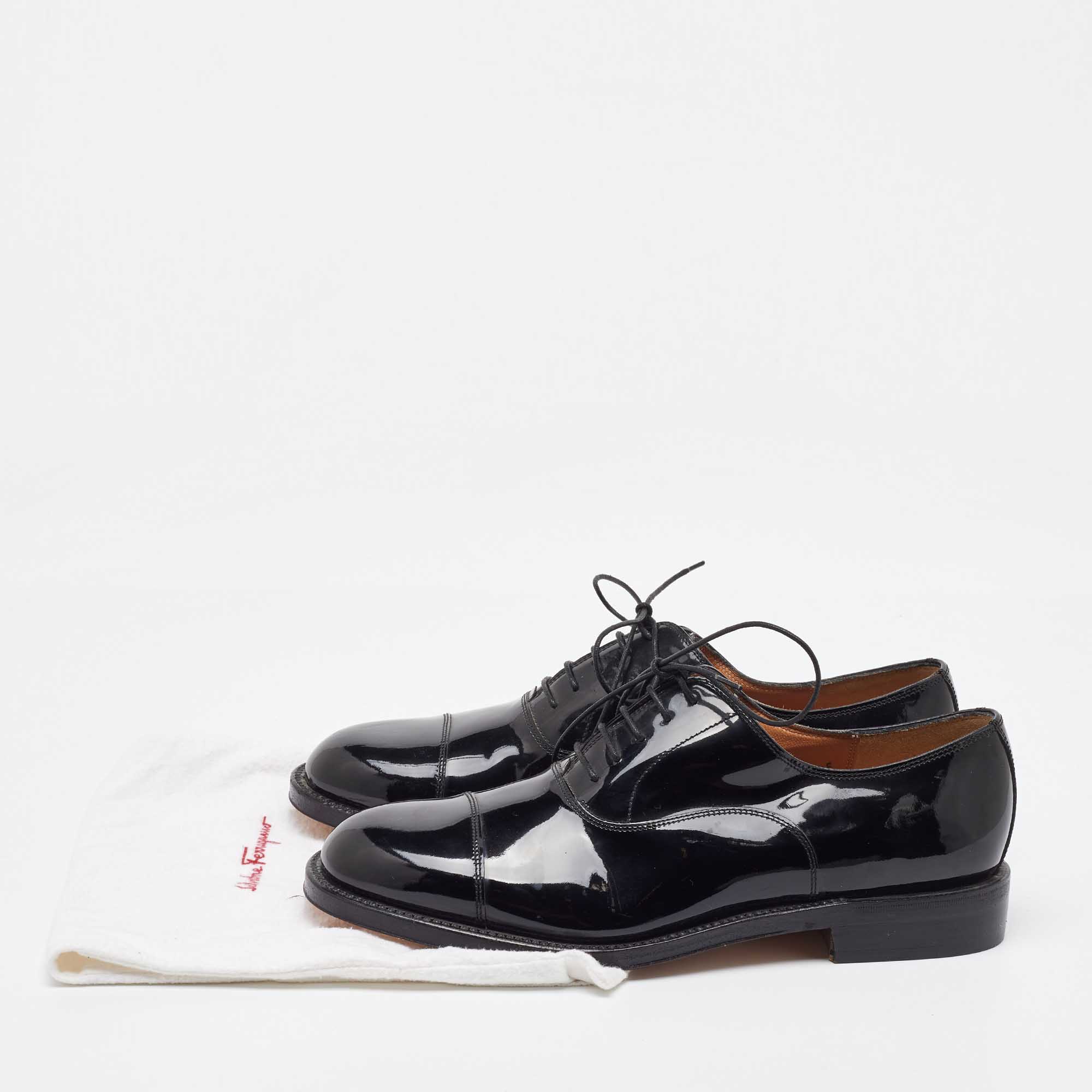 Salvatore Ferragamo Black Patent Leather Lace Up Oxfords Size 41.5 