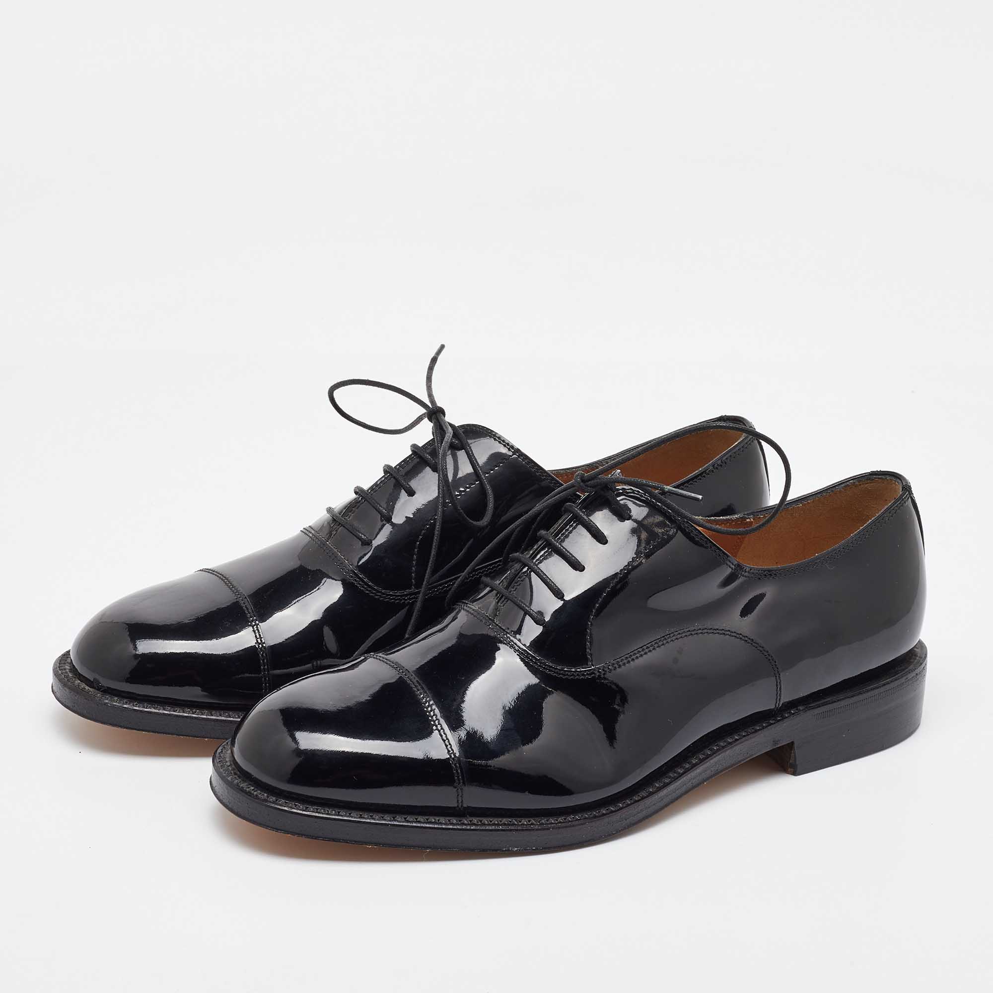 Salvatore Ferragamo Black Patent Leather Lace Up Oxfords Size 41.5 