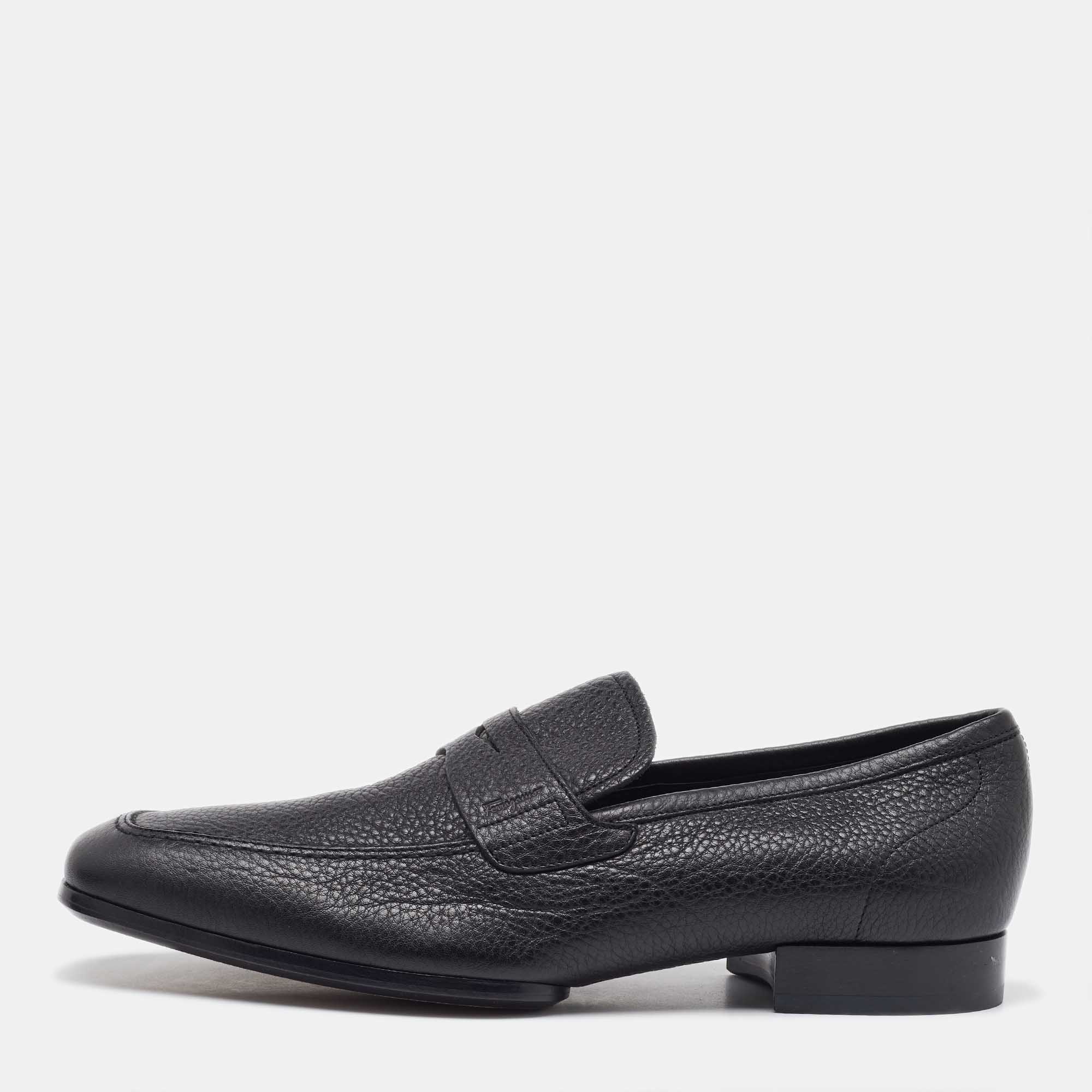 

Salvatore Ferragamo Black Leather Slip On Loafers Size 41.5