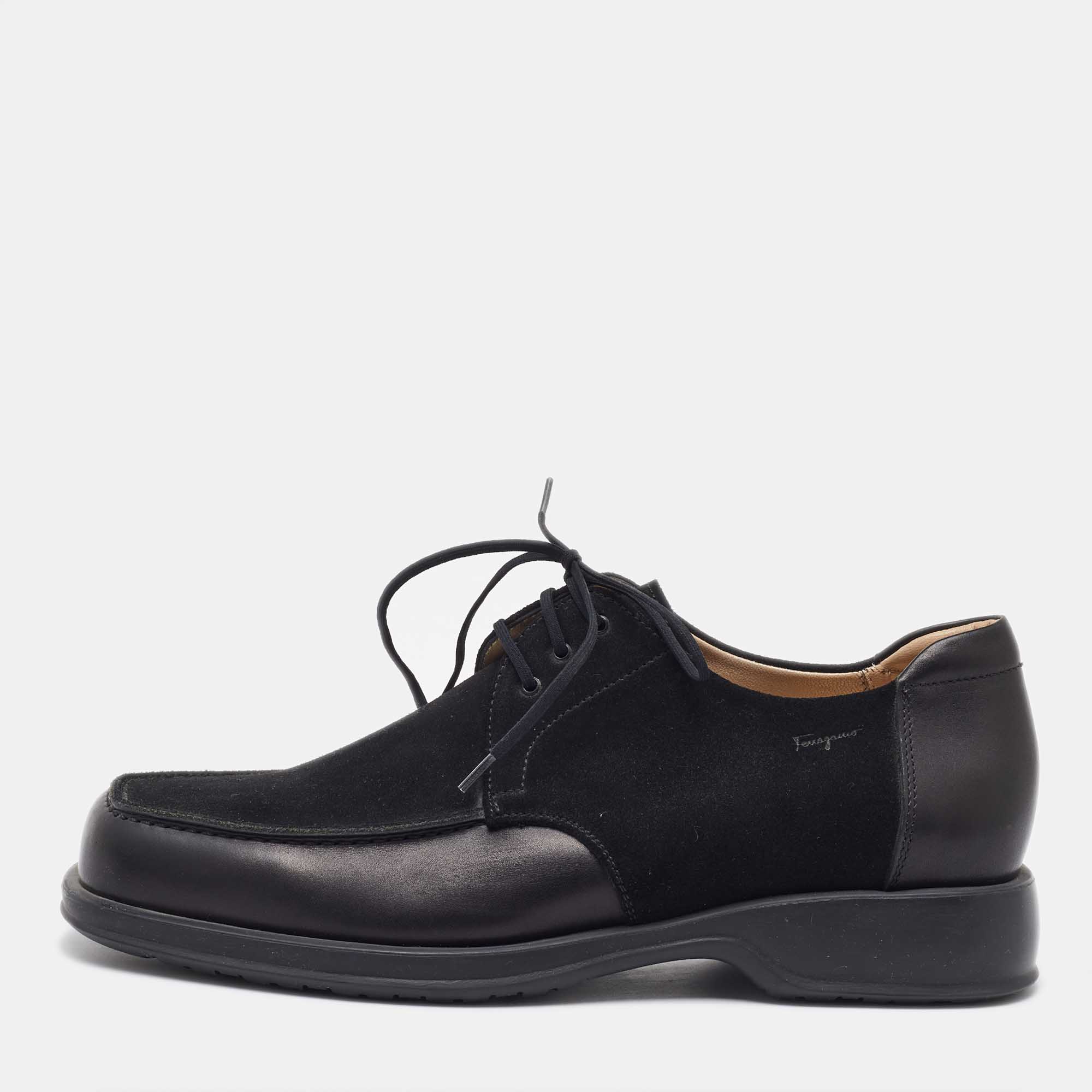 

Salvatore Ferragamo Black Suede and Leather Lace Up Derby Size 41.5