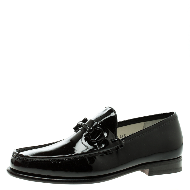 Salvatore Ferragamo Black Patent Leather Mason Loafers Size 41.5
