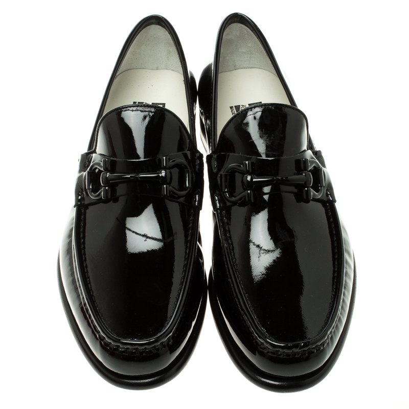 Salvatore Ferragamo Black Patent Leather Mason Loafers Size 41.5 ...