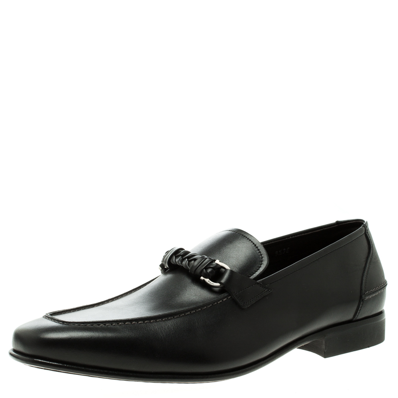 Salvatore Ferragamo Black Leather Nello Loafers Size 43.5