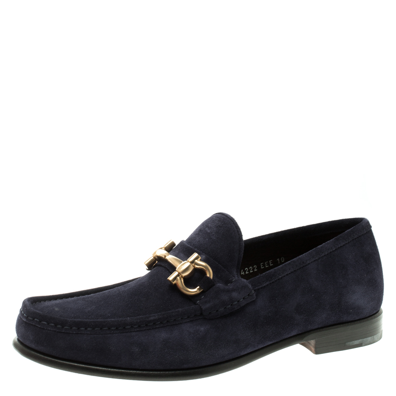 مملوكة مسبقًا Salvatore Ferragamo Navy Blue Suede Mason Loafers Size 43