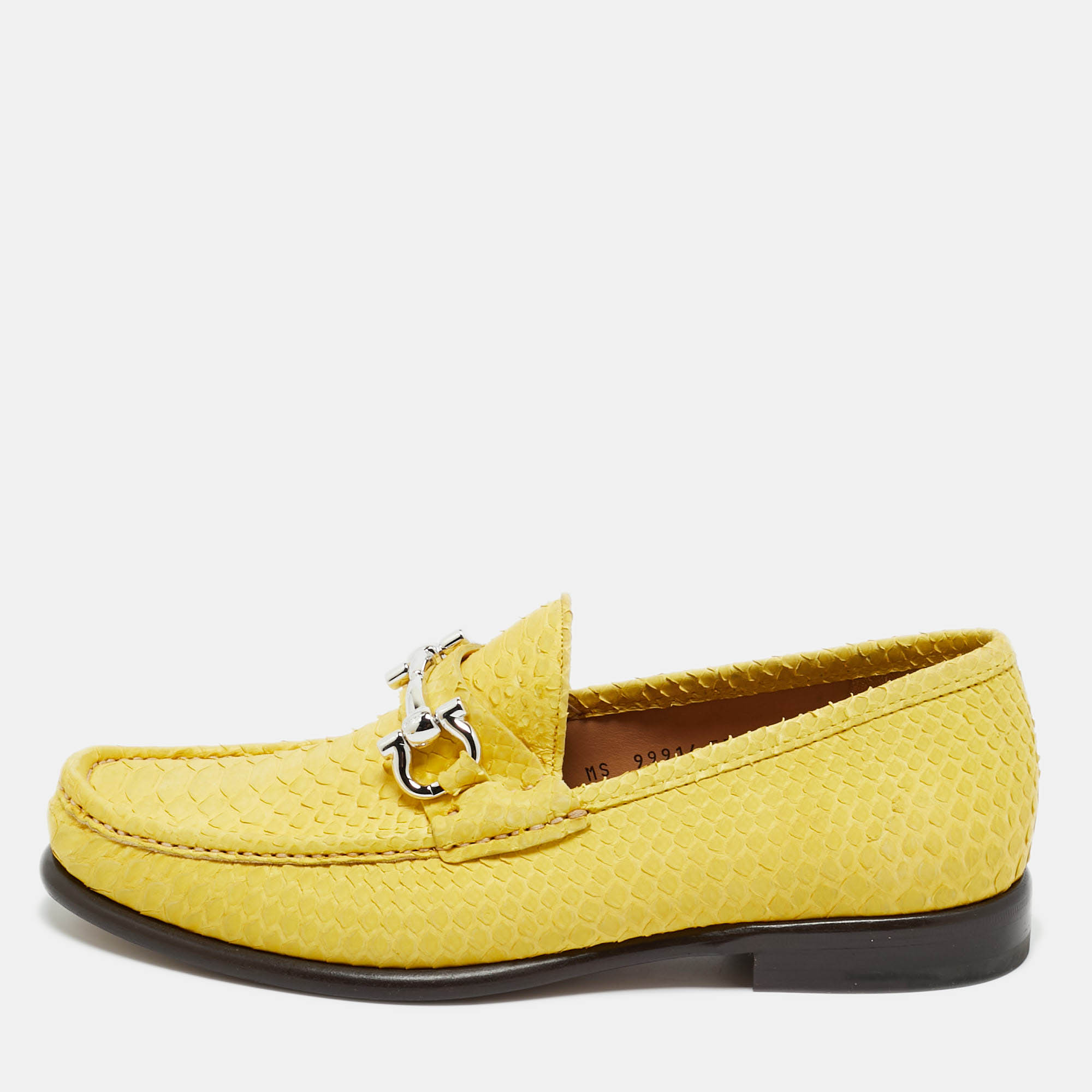 Pre-owned Ferragamo Yellow Python Leather Mason Loafers Size 41