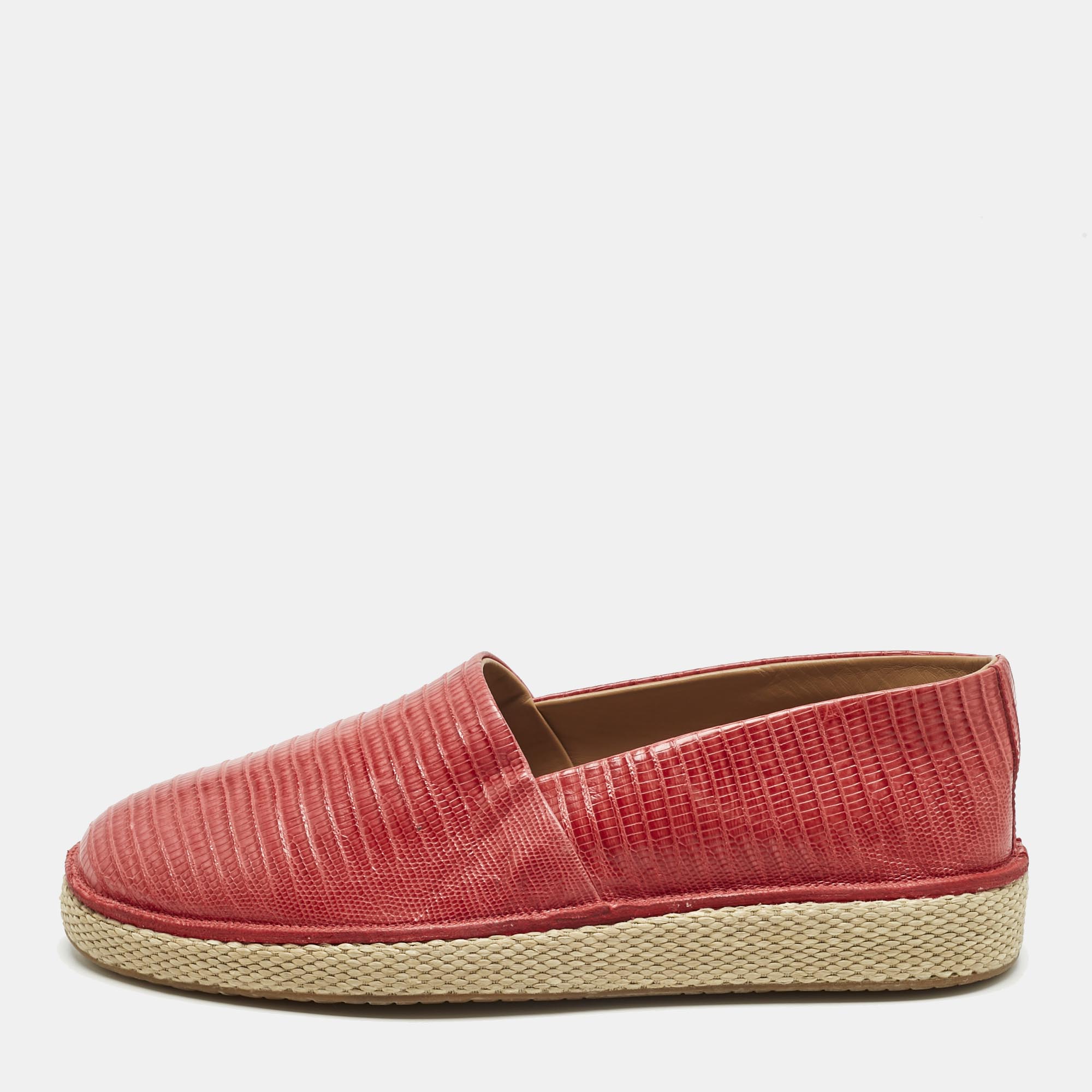 Pre-owned Ferragamo Red Lizard Lampedusa Espadrilles Size 42
