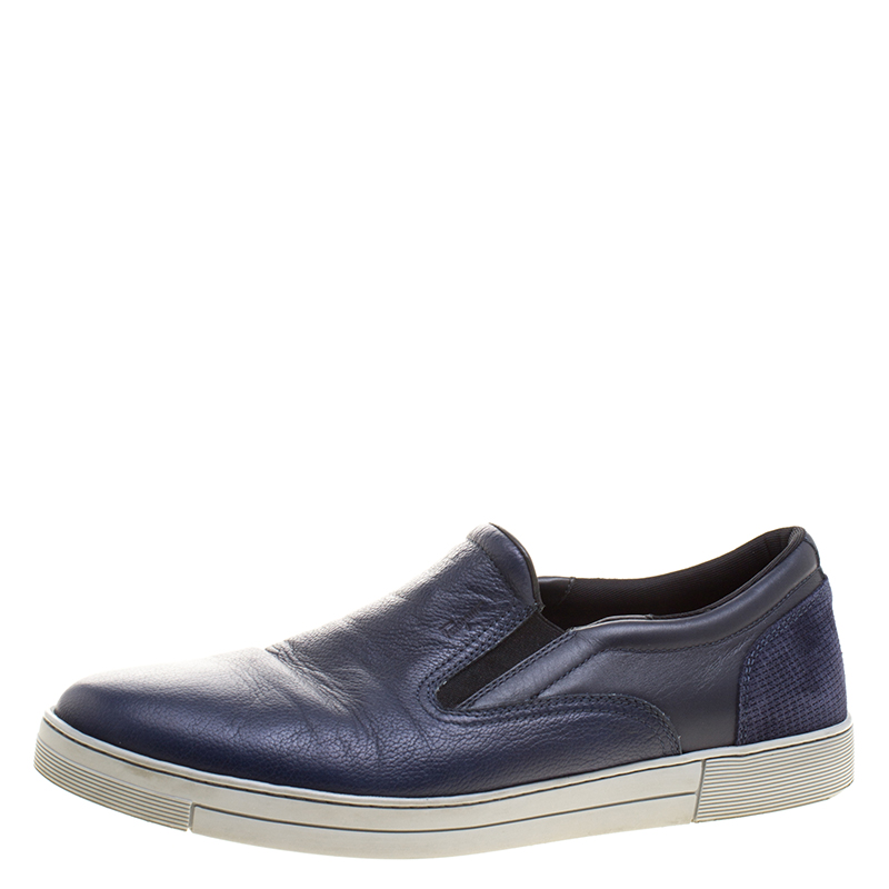 Salvatore Ferragamo Blue Leather Slip On Sneakers Size 42.5