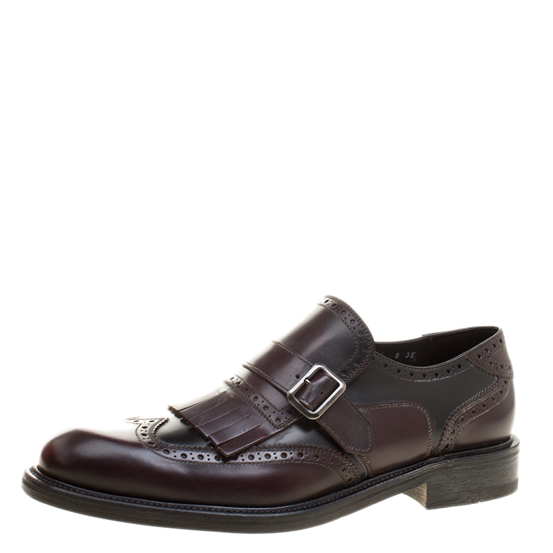 Salvatore Ferragamo Two Tone Brogue Leather Genesis Fringe Detail Wingtip Loafers Size 43