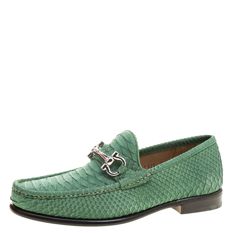 Salvatore Ferragamo Green Python Leather Mason Loafers Size 41