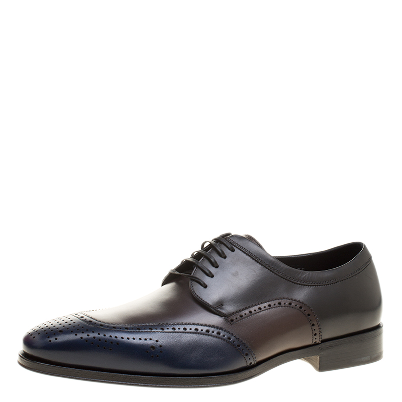 Pre Owned حذاء ديربي سالفاتوري فيراغامو مورانو جلد بروغي ثلاثي اللون مقاس 43.5